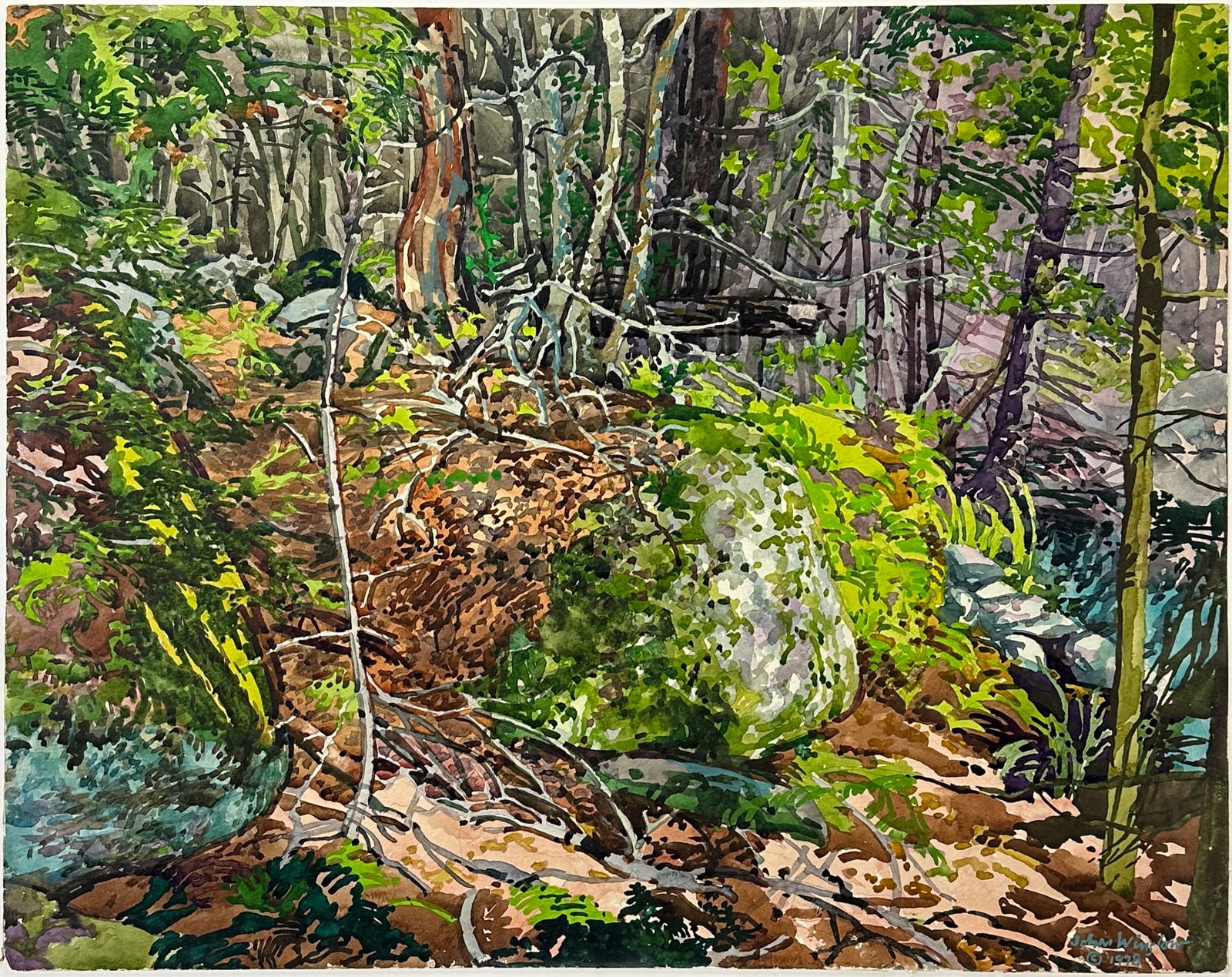 John Winslow "New England Forest" 1978 Framed Watercolor Painting (1 of 7)