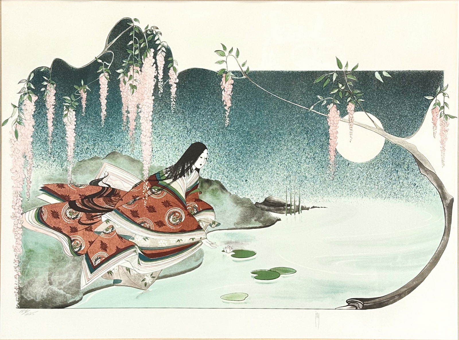 Joy Dunn "Blue Lotus" Geisha Girl Framed Lithograph Print (1 of 5)