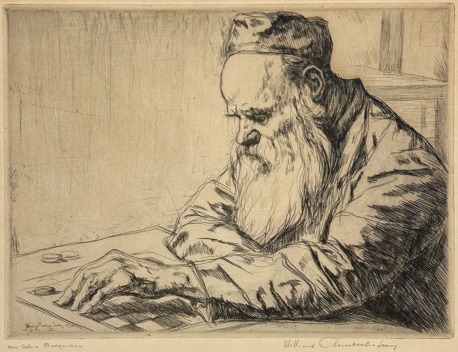 William Auerbach Levy "Checkers Player" 1932 Pencil Signed Etching Framed Print (1 of 5)