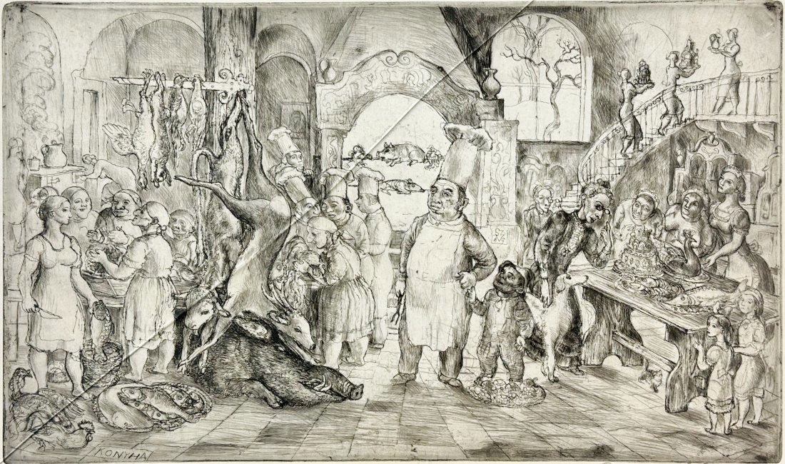 Vladimir Szabo "Konyha / Kitchen" 1983 Hungarian Etching Framed Print (1 of 9)