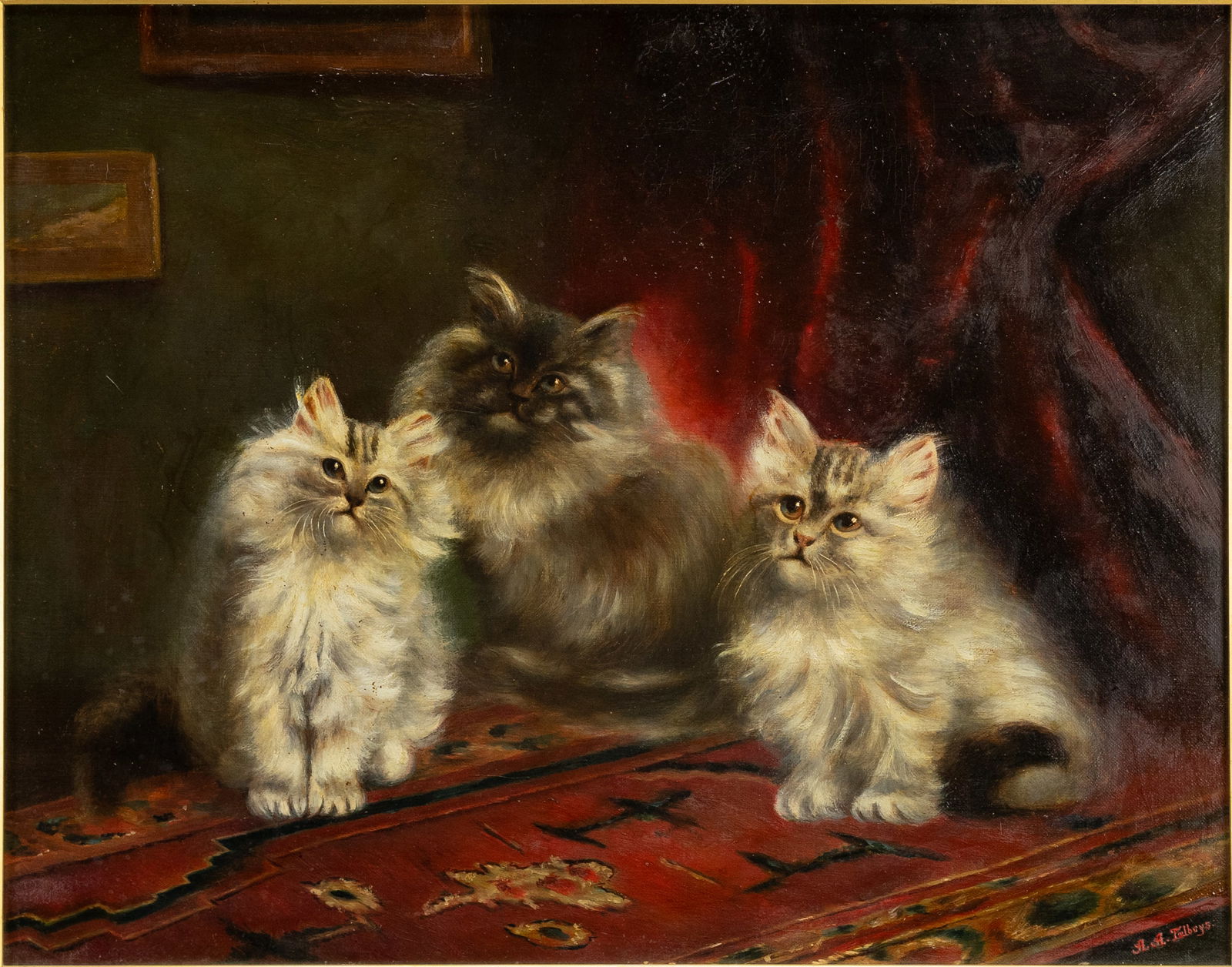 Agnes Augusta Talboys "Best Friends" Framed Oil on Canvas Painting of Kittens (1 of 4)