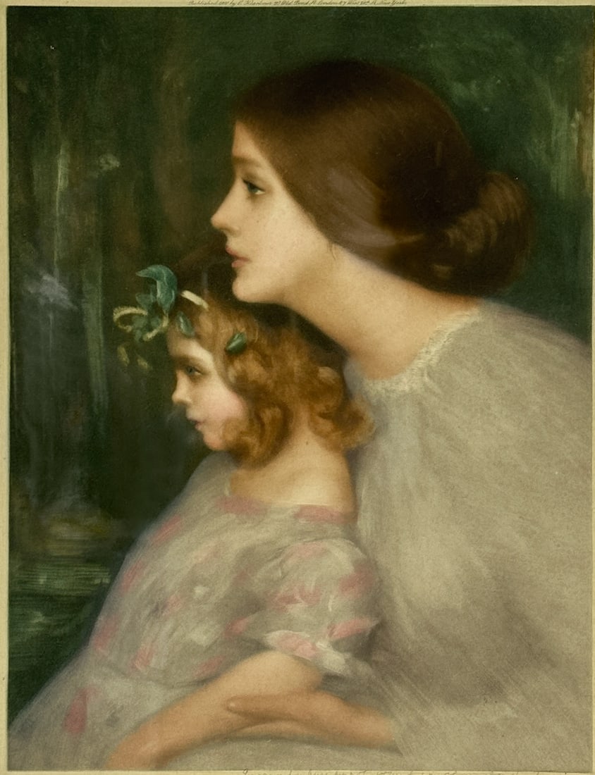 Antique Portrait of Mother and Child Engraving Print Art Nouveau Giltwood Frame (1 of 6)