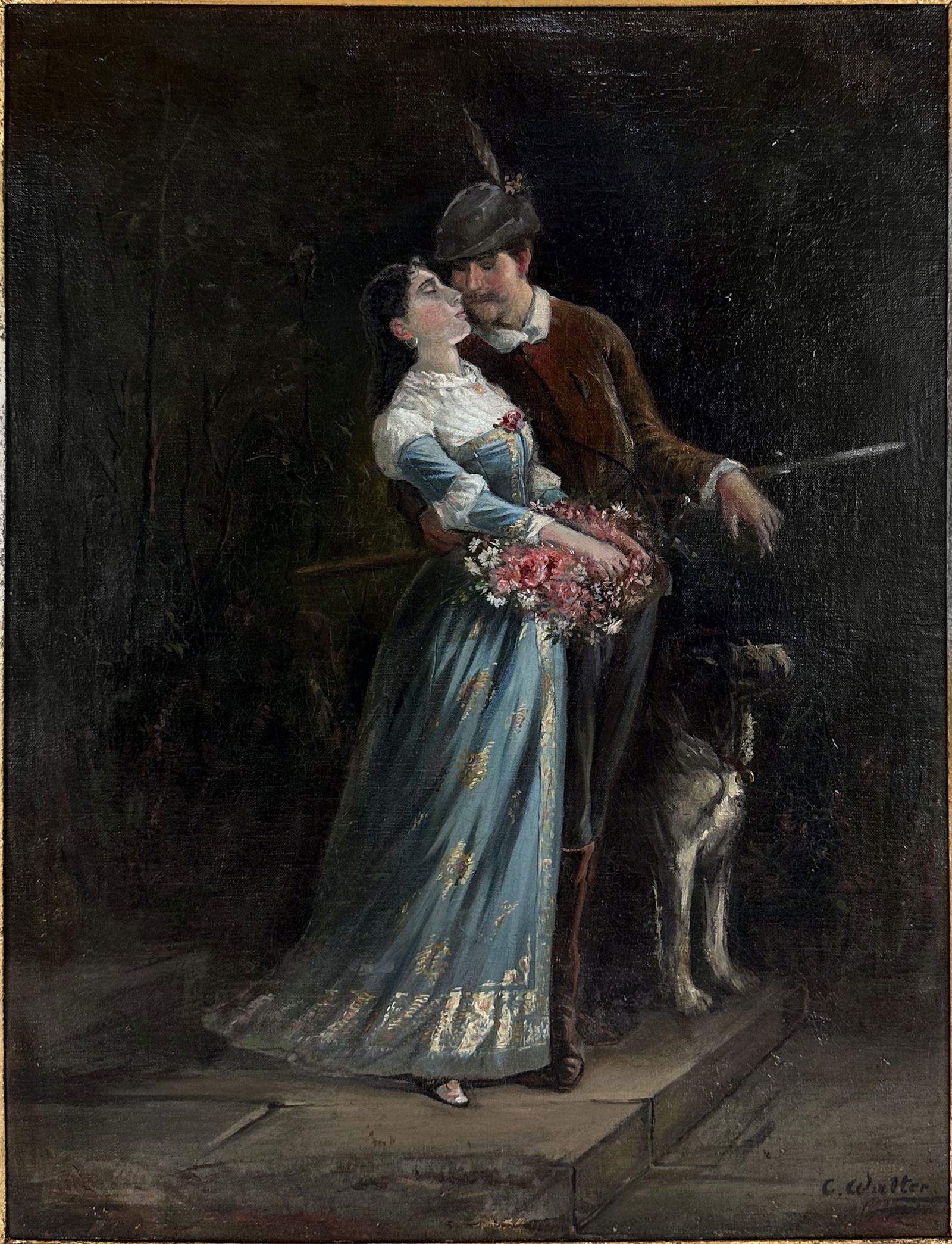 Christian J Walter "Lovers" Oil on Canvas Framed Painting (1 of 6)