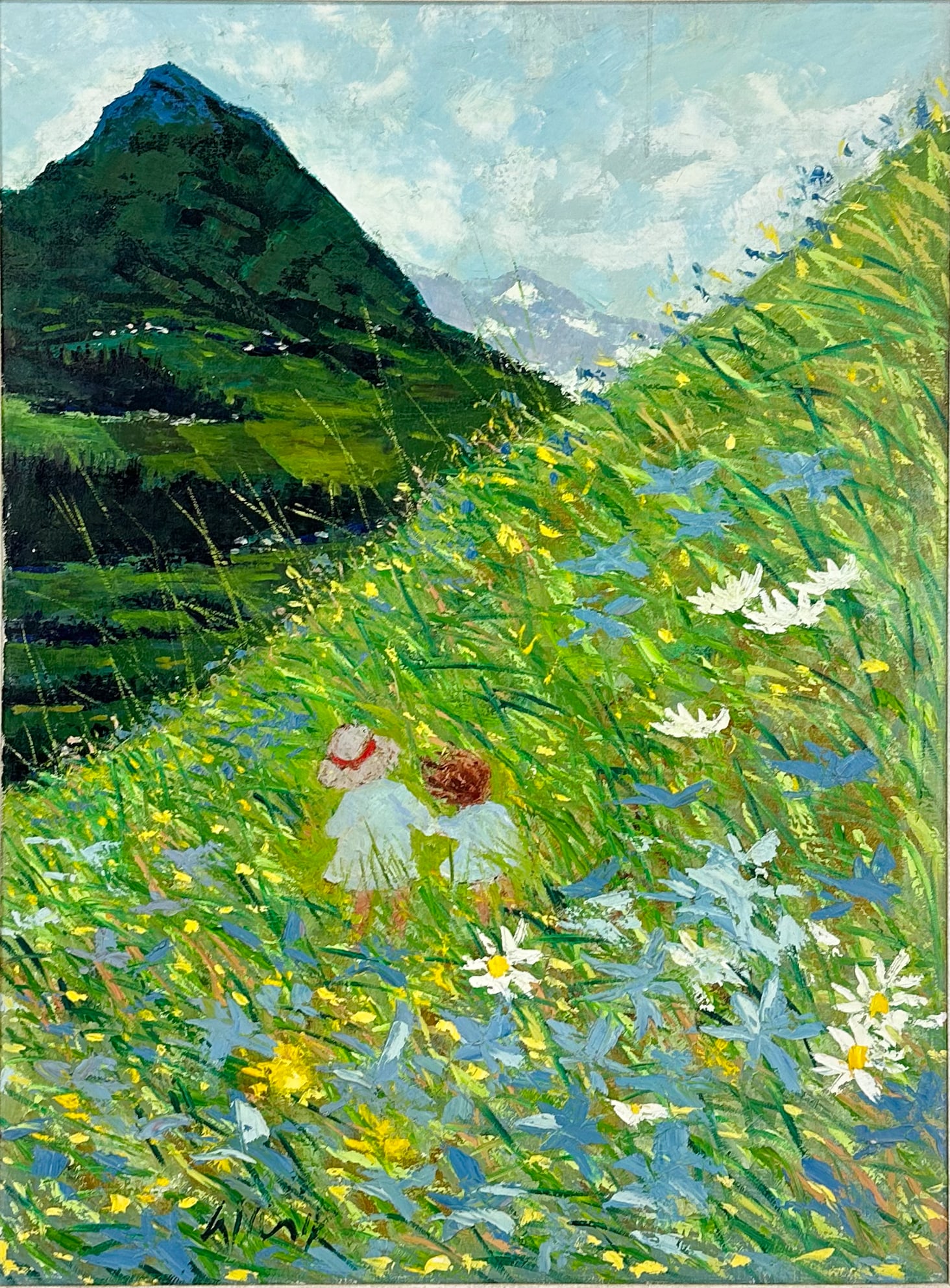 Warik Wheatley "Two in the Alps" Oil on Canvas Framed Painting (1 of 9)