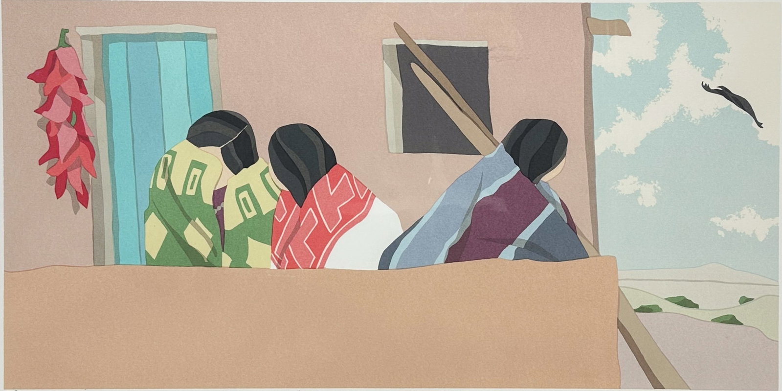 Irene Klar "Waiting for the Morning Wind" Framed 1987 Serigraph Print: Very good sight condition with no holes, rips or repairs. Framed, matted and sealed under glass. Not examined out of frame. "Waiting for the Morning Wind" 1987 serigraph by Irene Klar (b. 1950). Penci