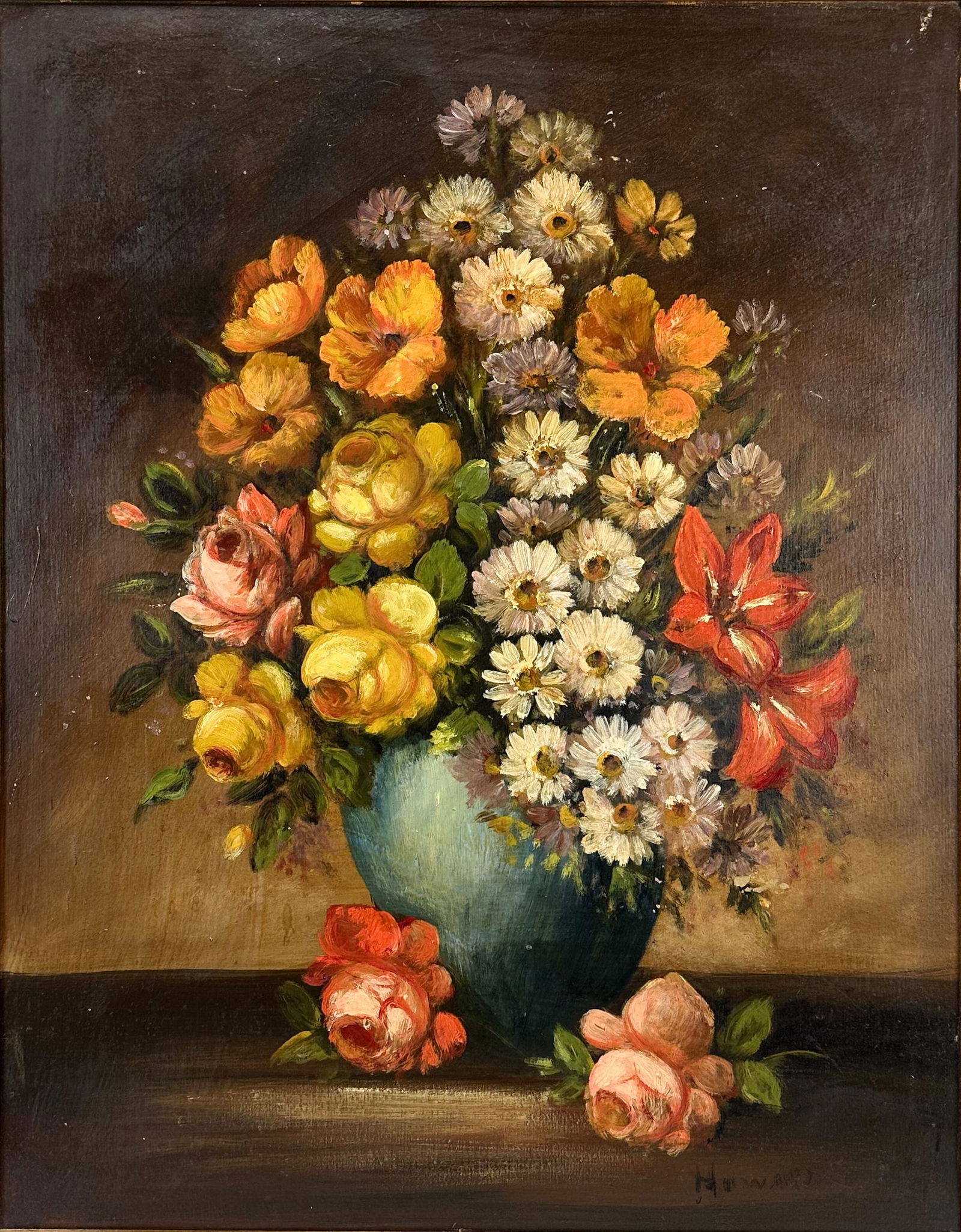 Artist Signed Still Life Framed Oil Painting Vase of Flowers (1 of 6)