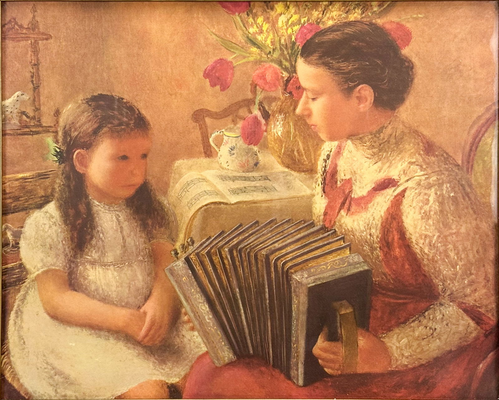 "The Music Lesson" Framed Watercolor on Paper Painting (1 of 5)