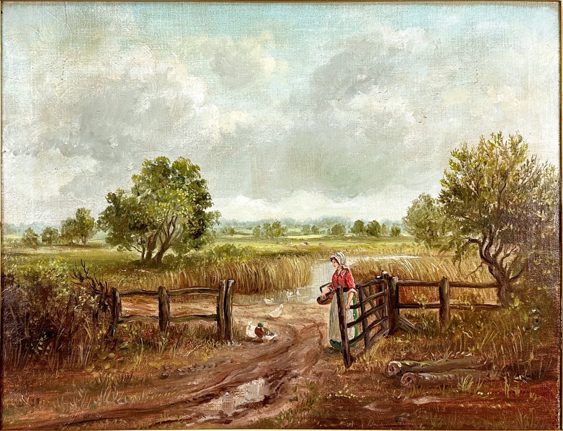 Original Antique 19thC Framed Oil on Canvas Painting "Farm Landscape" (1 of 6)