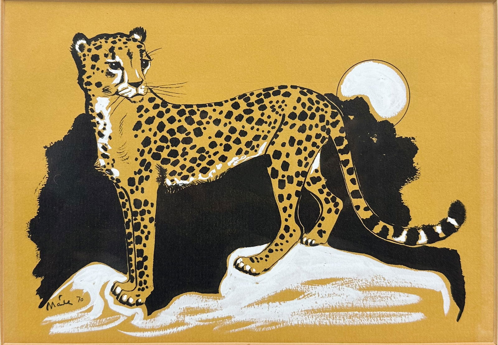 Artist Signed MCM Style" Cheetah at Sunset" 1970 Framed Lithograph Print (1 of 5)