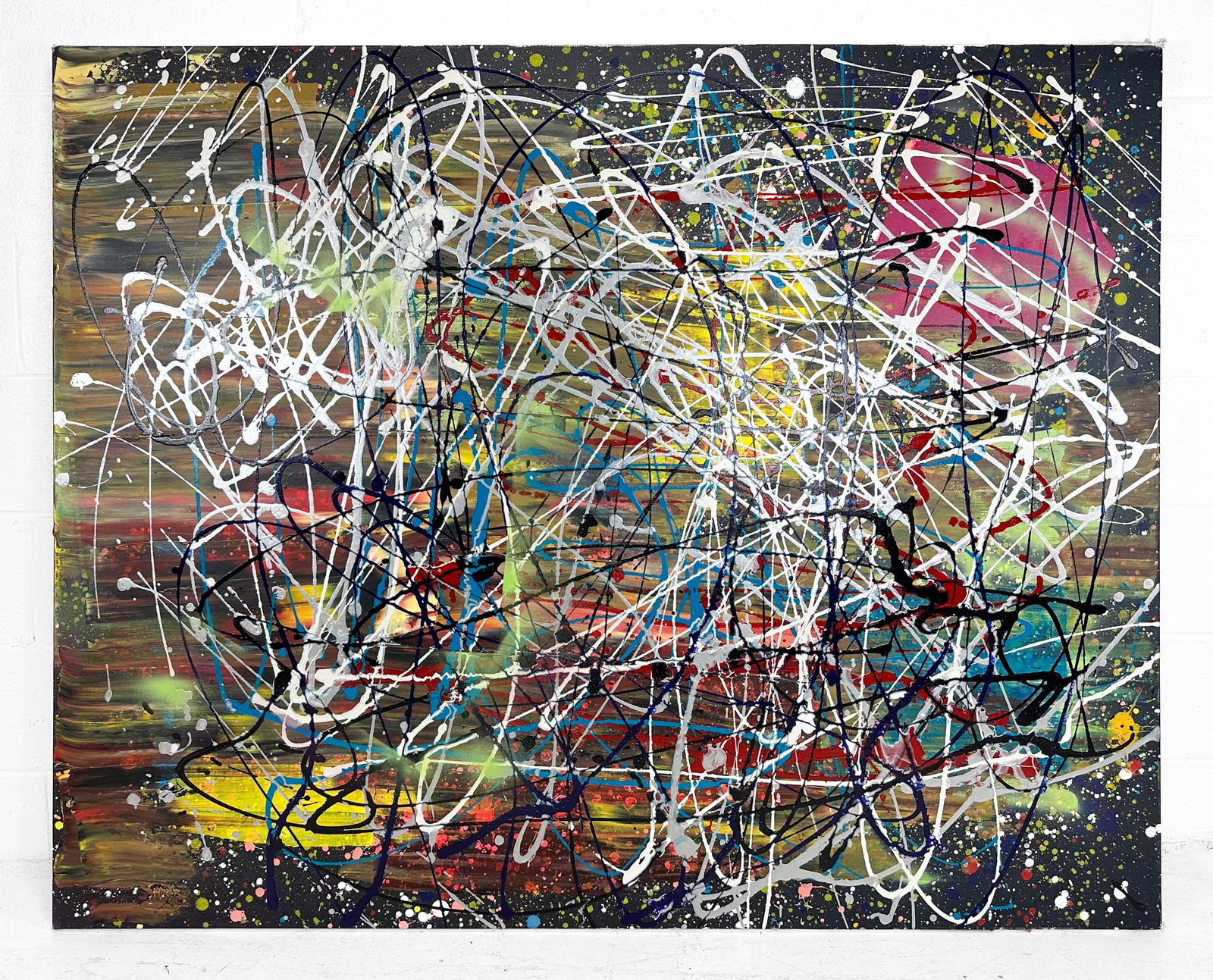 60" Abstract Expressionalist MCM Acrylic on Canvas Painting in the Manner of Jackson Pollock (1 of 4)