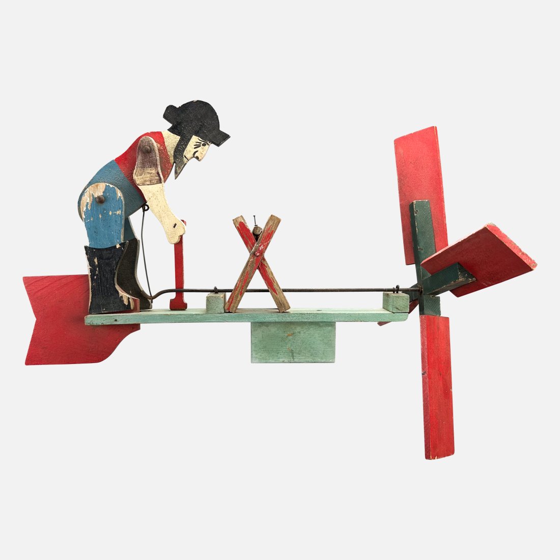 Vintage Carved and Painted Wood Lumberjack Figural Whirligig American Folk Art #2 (1 of 4)