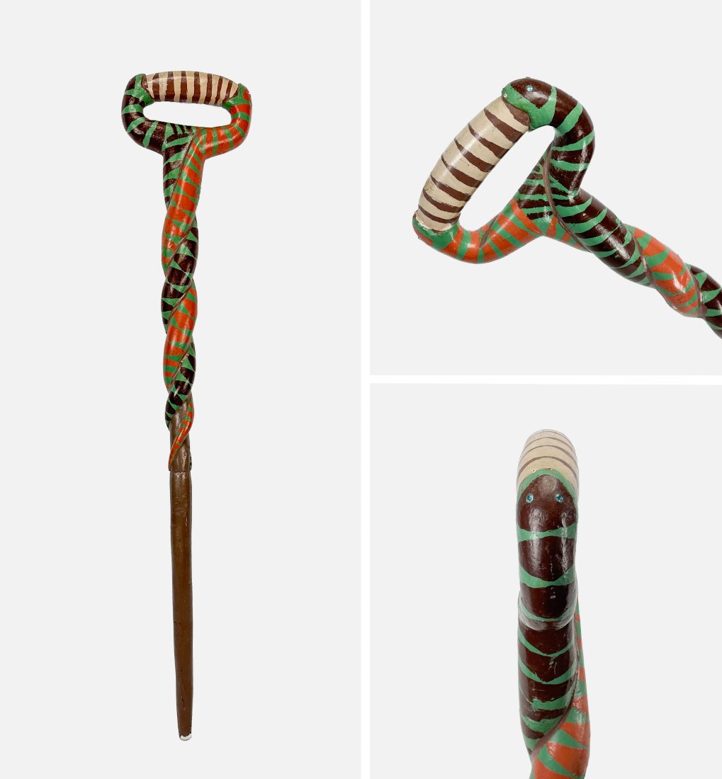Denzil Goodpaster Carved Painted Wood Two Snakes Cane Southern Outsider Folk Art (1 of 8)