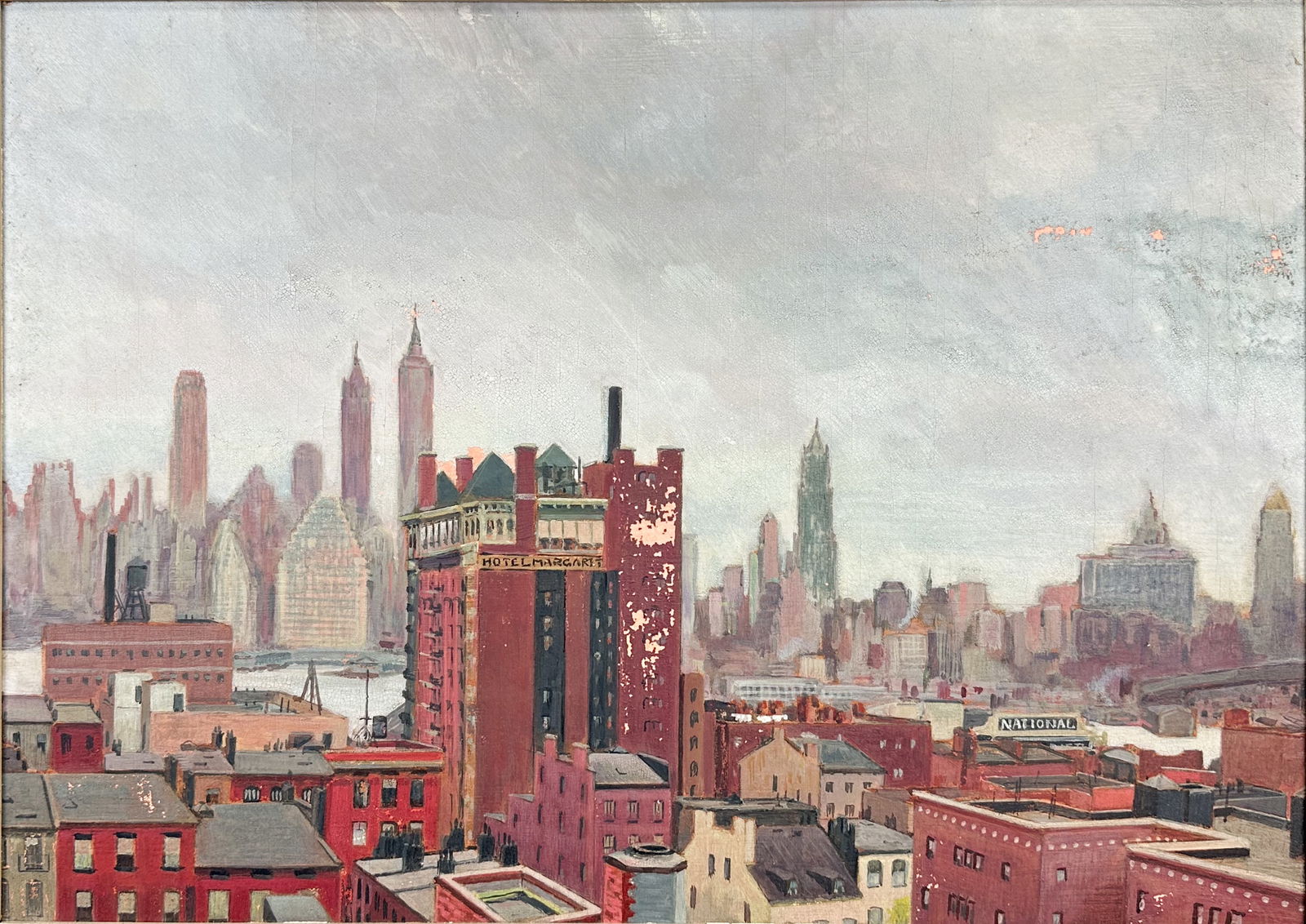Antique Brooklyn Heights NYC New York Cityscape Framed Oil on Canvas Painting (1 of 7)