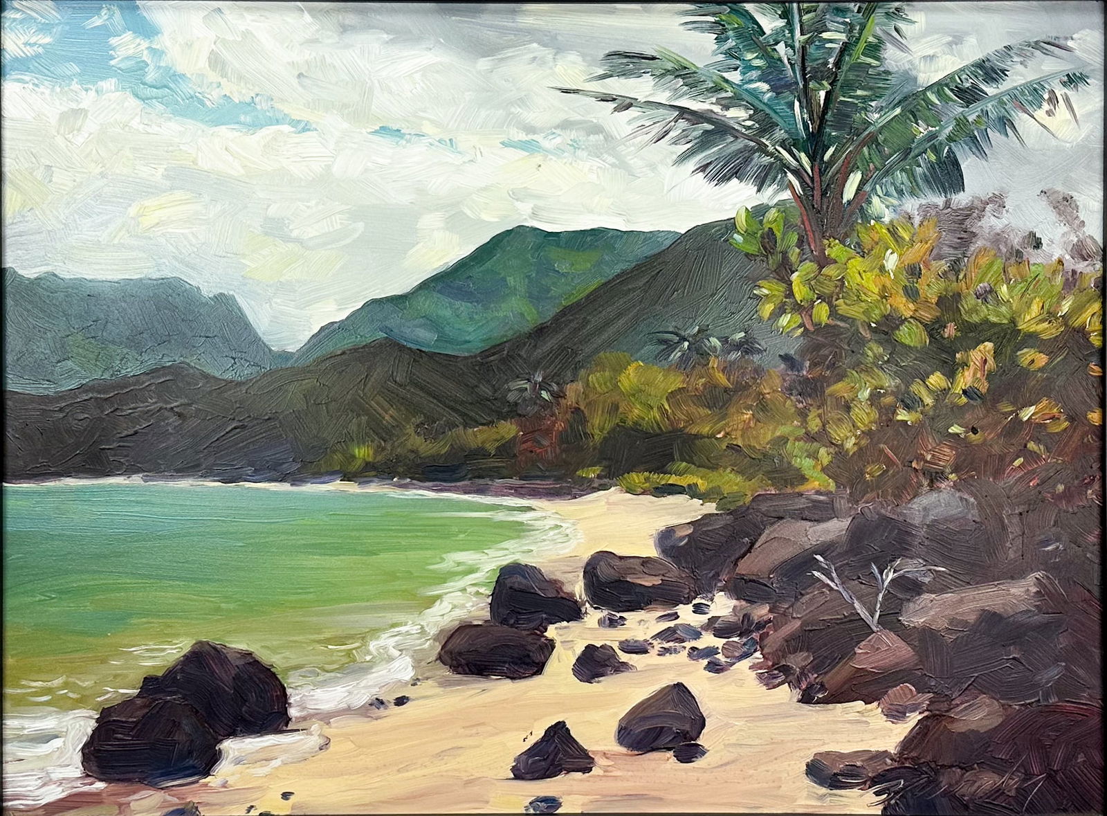 Artist Signed Hawaii Beach Landscape Acrylic on Artist Board Framed Impasto Painting (1 of 5)