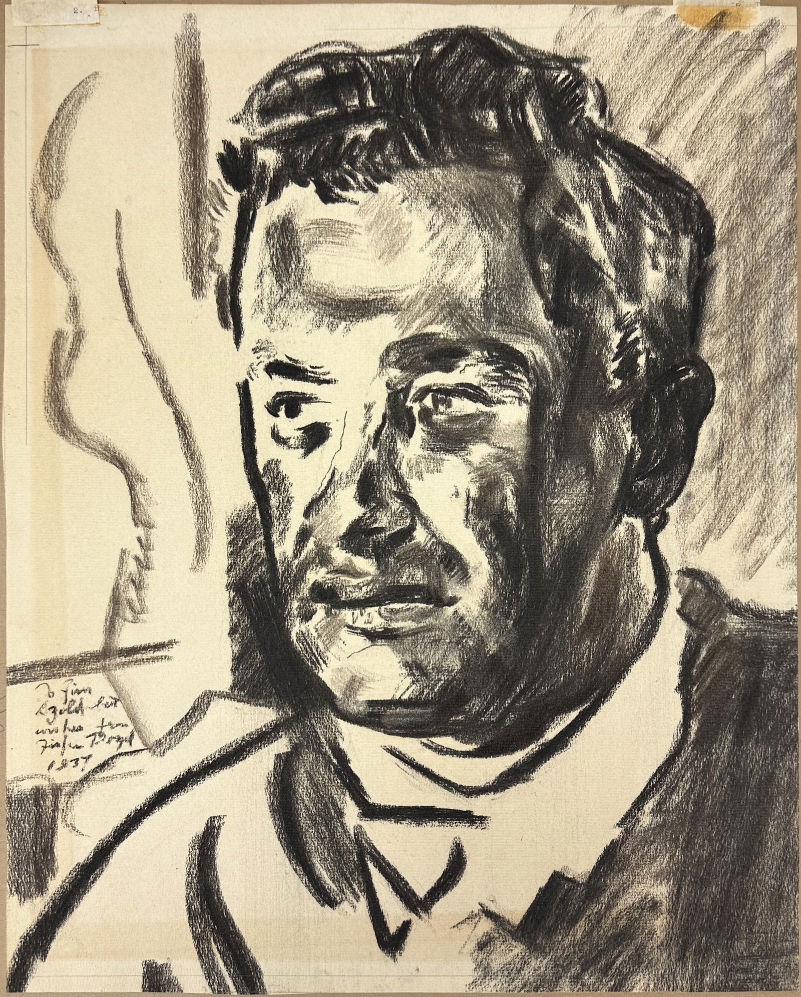 Fiske Boyd "Portrait of a Man" 1937 Charcoal on Paper Framed Original Drawing (1 of 7)
