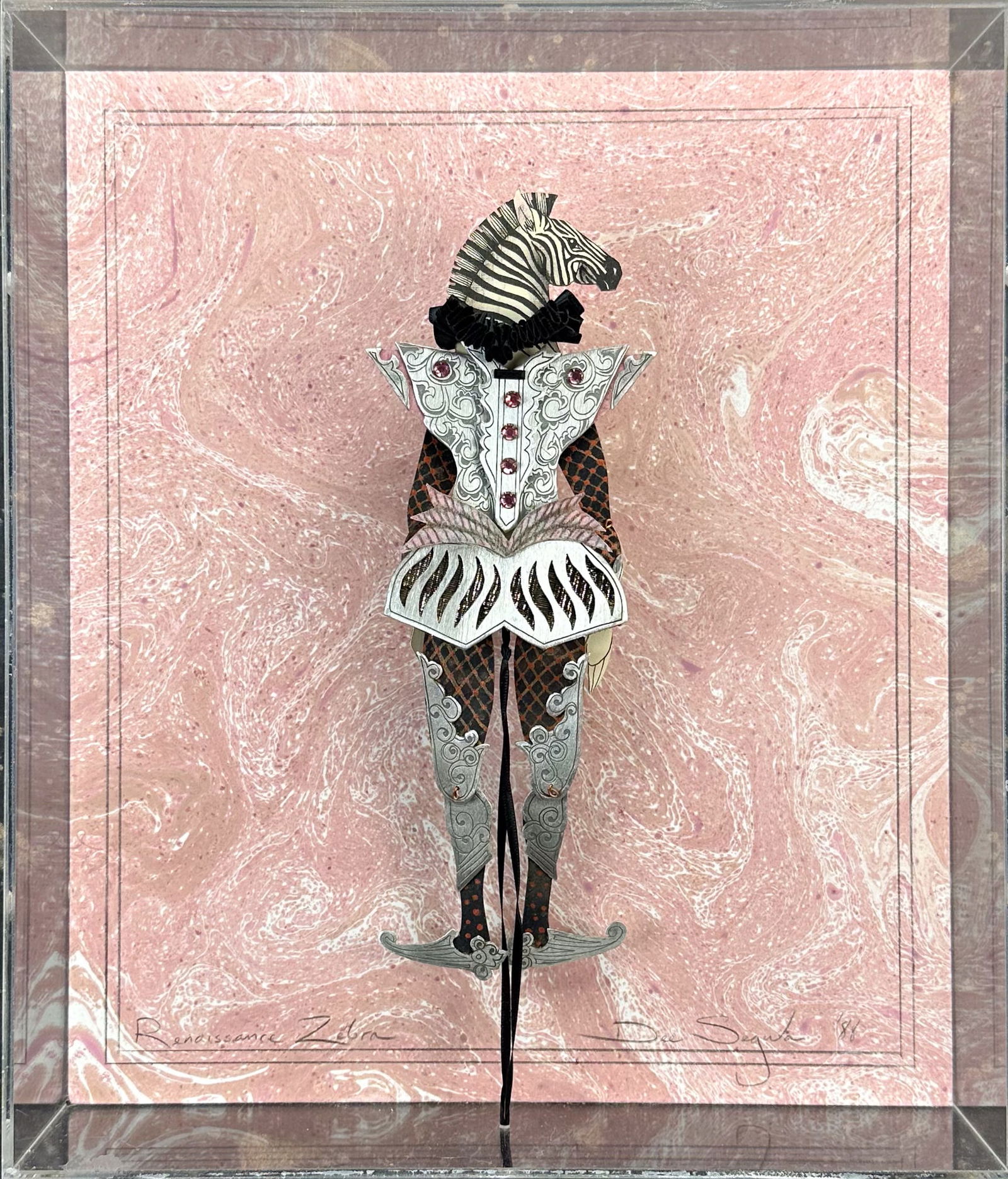 Dee Ann Segula "Renaissance Zebra" 1988 Mixed Media Puppet Wall Shadow Box Sculpture (1 of 6)