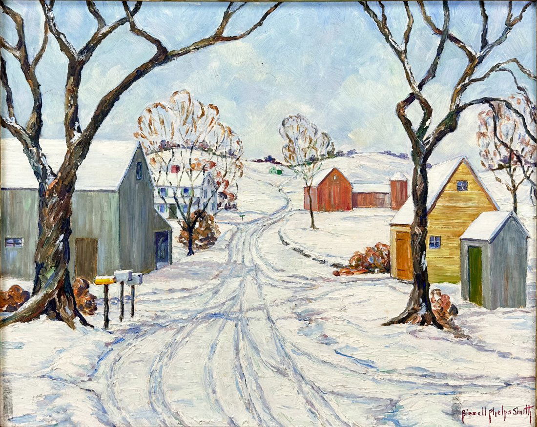 Bissell Phelps Smith "Rural Free Delivery" Oil on Artist Board Framed Painting (1 of 6)