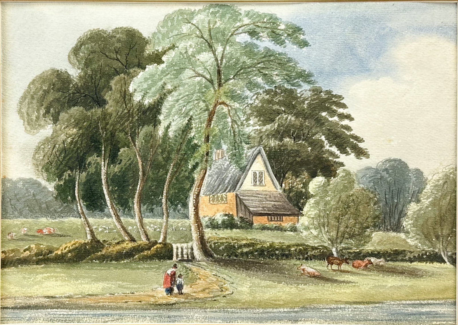 F.J. Alexander "A Sketch from Holbrook Garden" Watercolor Framed Painting: Original watercolor painting apparently depicting Holbrook Garden in the UK. The painting is "titled" and attributed to "F.J. Alexander on reverse. Approx. sight size 7 1/2" x 10 1/2". Shipping: We do