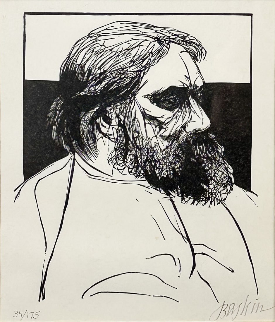 Leonard Baskin "Portrait of Gustave Courbet" Framed Woodblock Print (1 of 5)