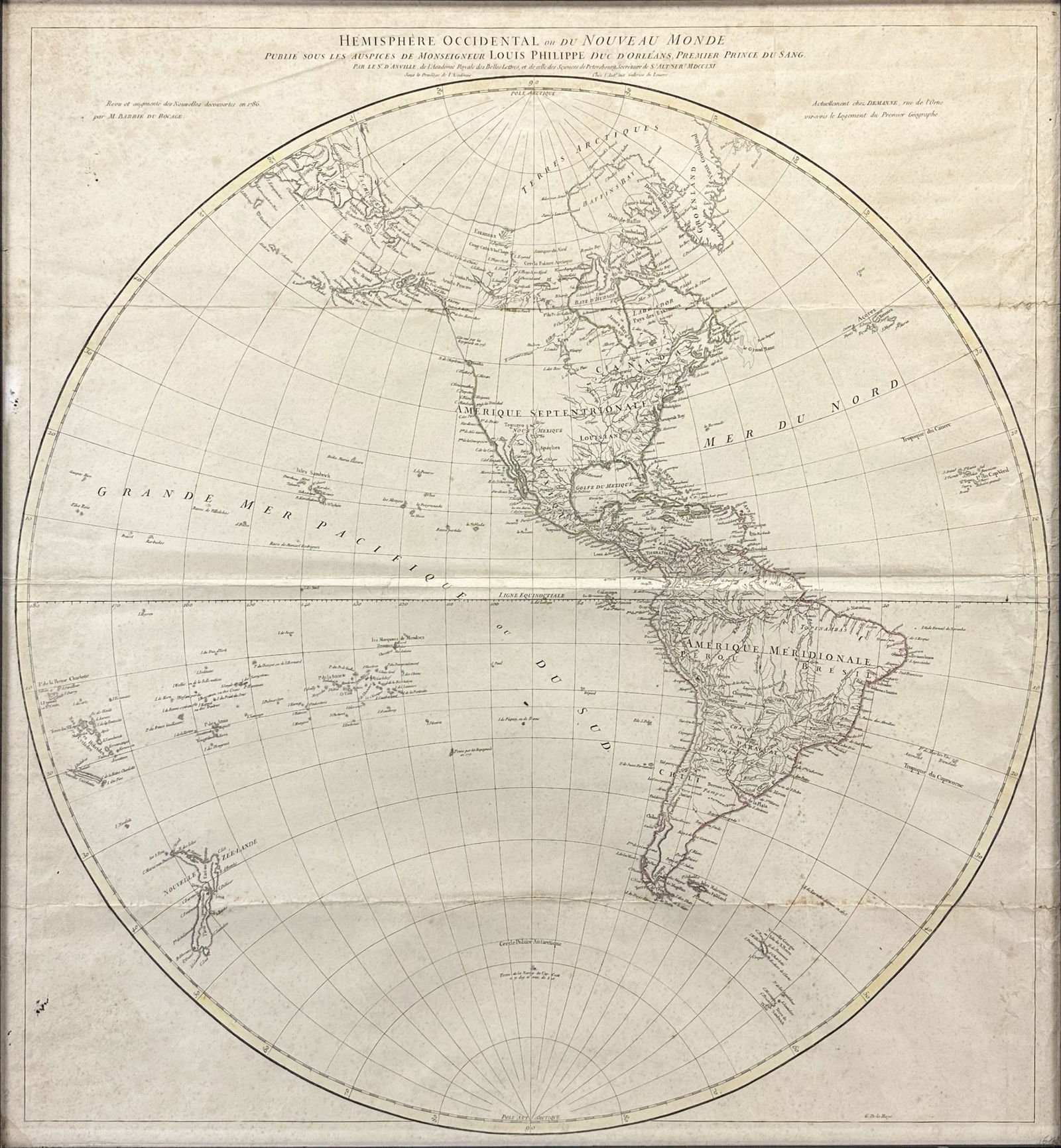 Original Jean Baptiste D'Anville Occidental ou du Nouveau Monde Hemisphere Framed Map (1 of 9)