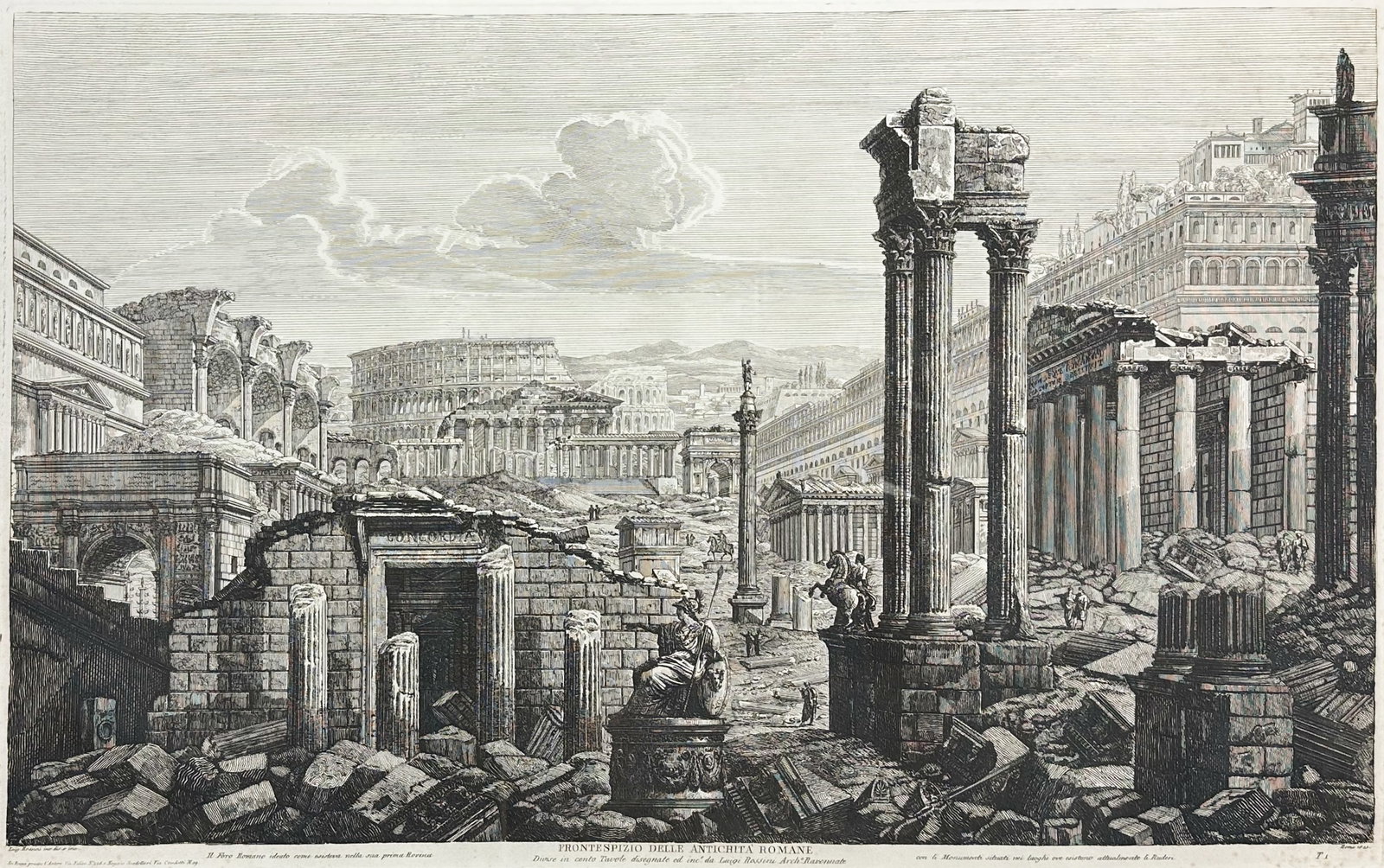 Luigi Rossini "Frontespizio Delle Antichita Romane" Original Framed 19thC Etching Print (1 of 9)