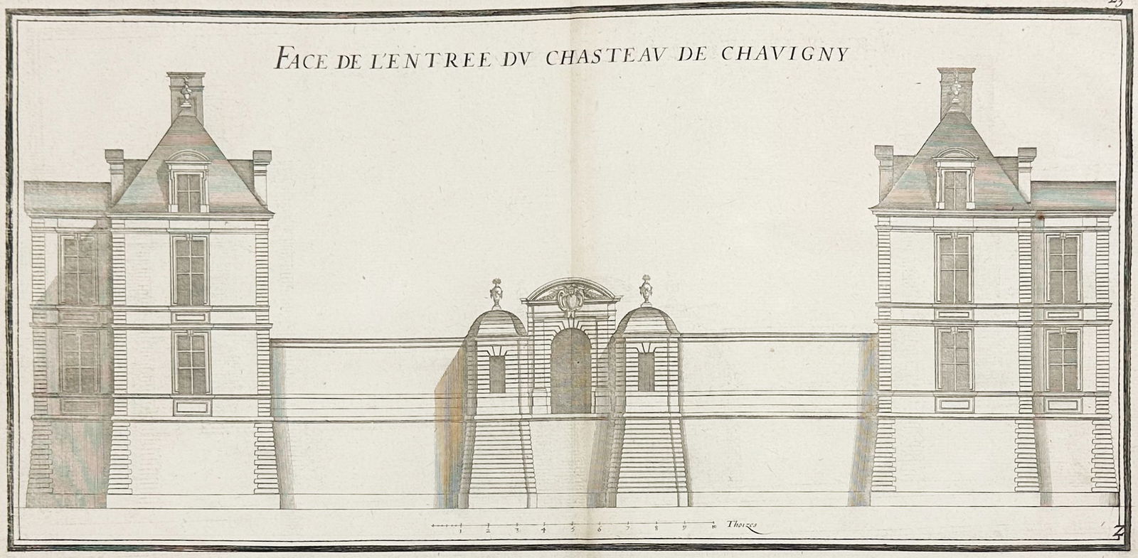 Pierre Le Muet "Face de L'Entree dv Chasteav de Chavigny" 1681 Large Architectural Loose Print (1 of 6)