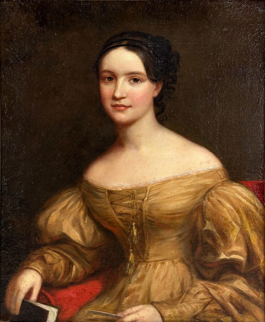 Charles Bird King "Portrait of a Lady, Book in Hand" Original 19thC Oil on Canvas Painting (1 of 11)