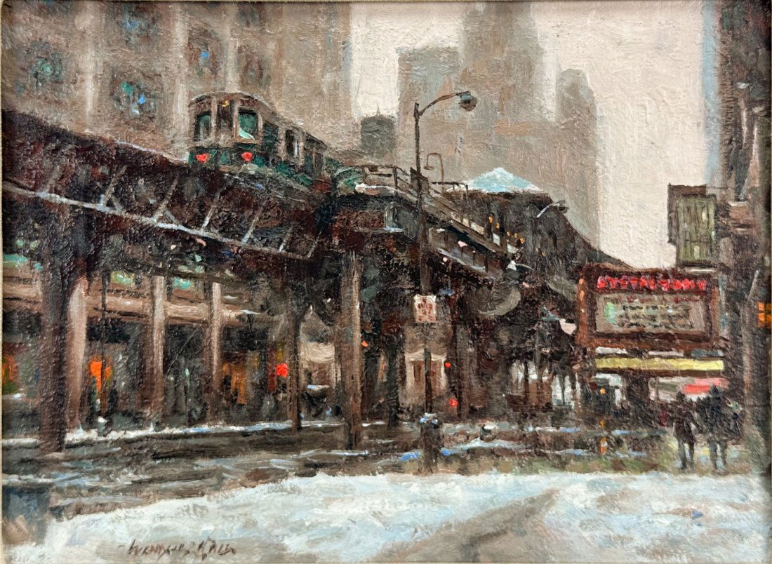 Wendell Hall "Chicago Subway Scene" 1980 Original Oil on Canvas Painting (1 of 6)