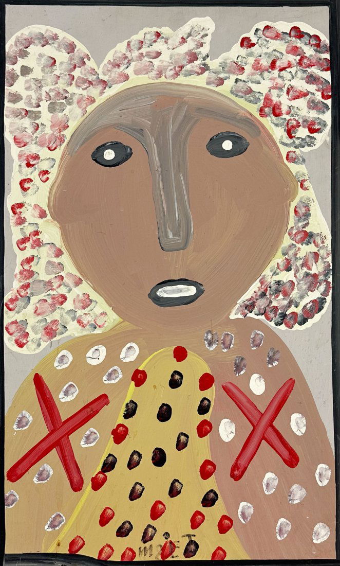 Mose Tolliver "Portrait of a Woman" Outsider Folk Art Painting on Wood Panel #2 (1 of 6)