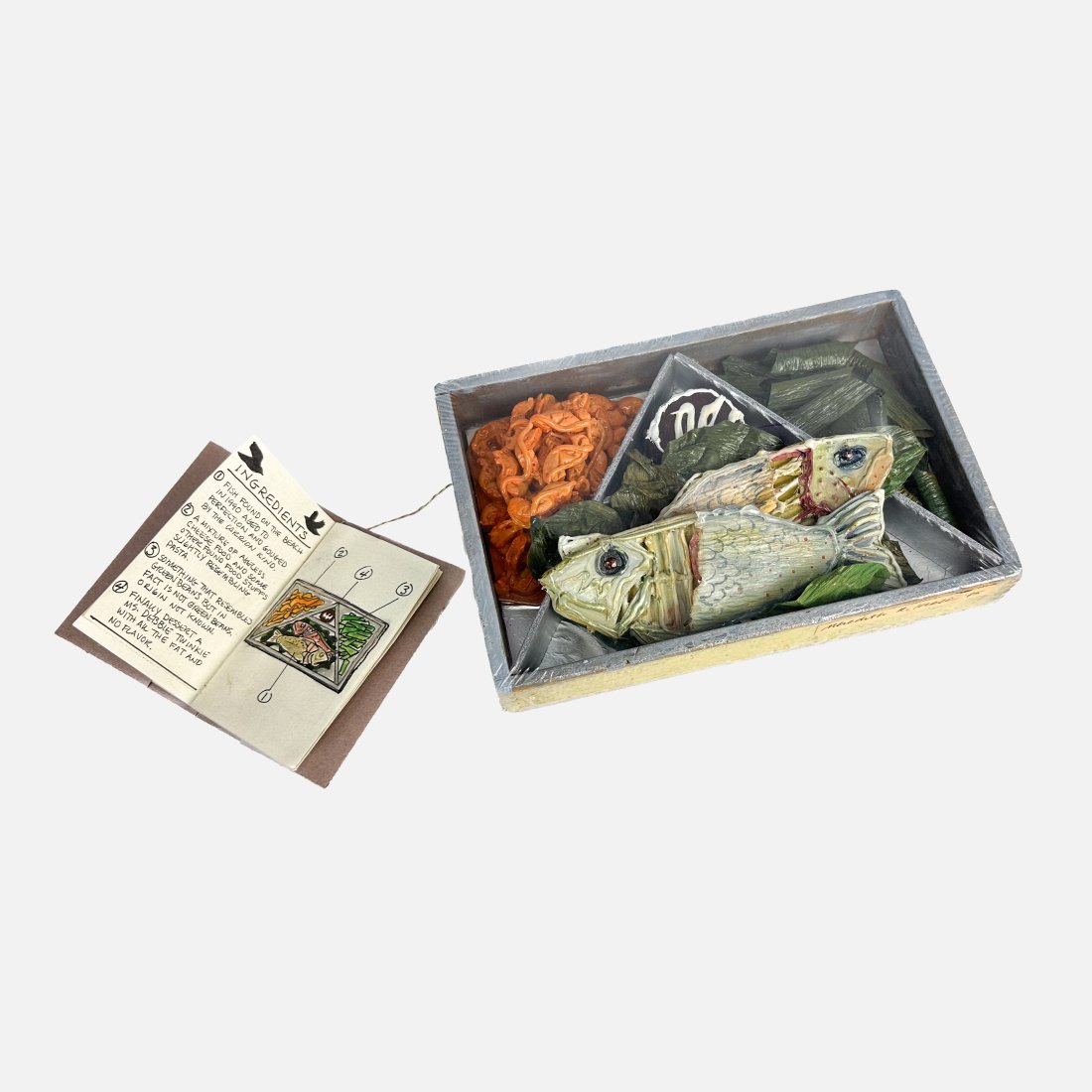 Meredith Krell "TV Dinner" Outsider Folk Art Mixed Media Sculpture: Folk Art mixed media sculpture in the form of a TV Dinner by contemporary American artist Meredith Krell. Shipping: We do not provide in-house shipping or packing. Please reach out to one of our prefe