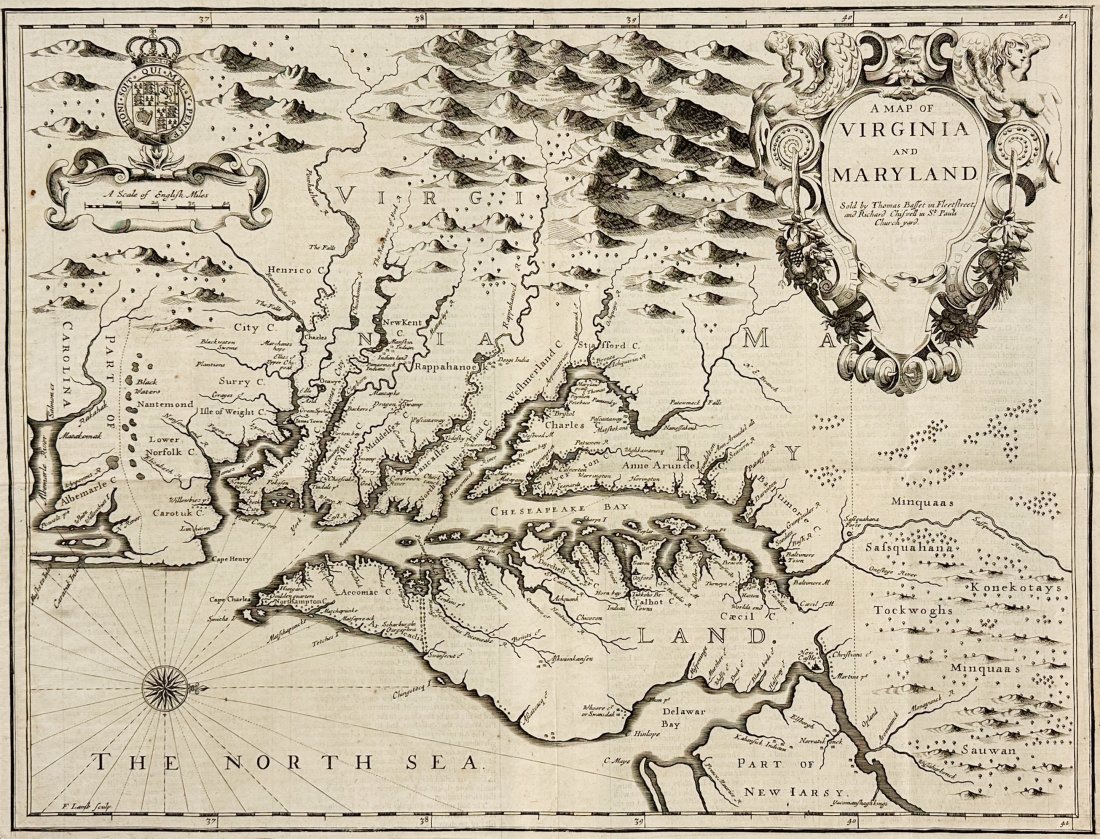 John Speed 1676 Original Antique Map of Virginia and Maryland No Color (1 of 11)