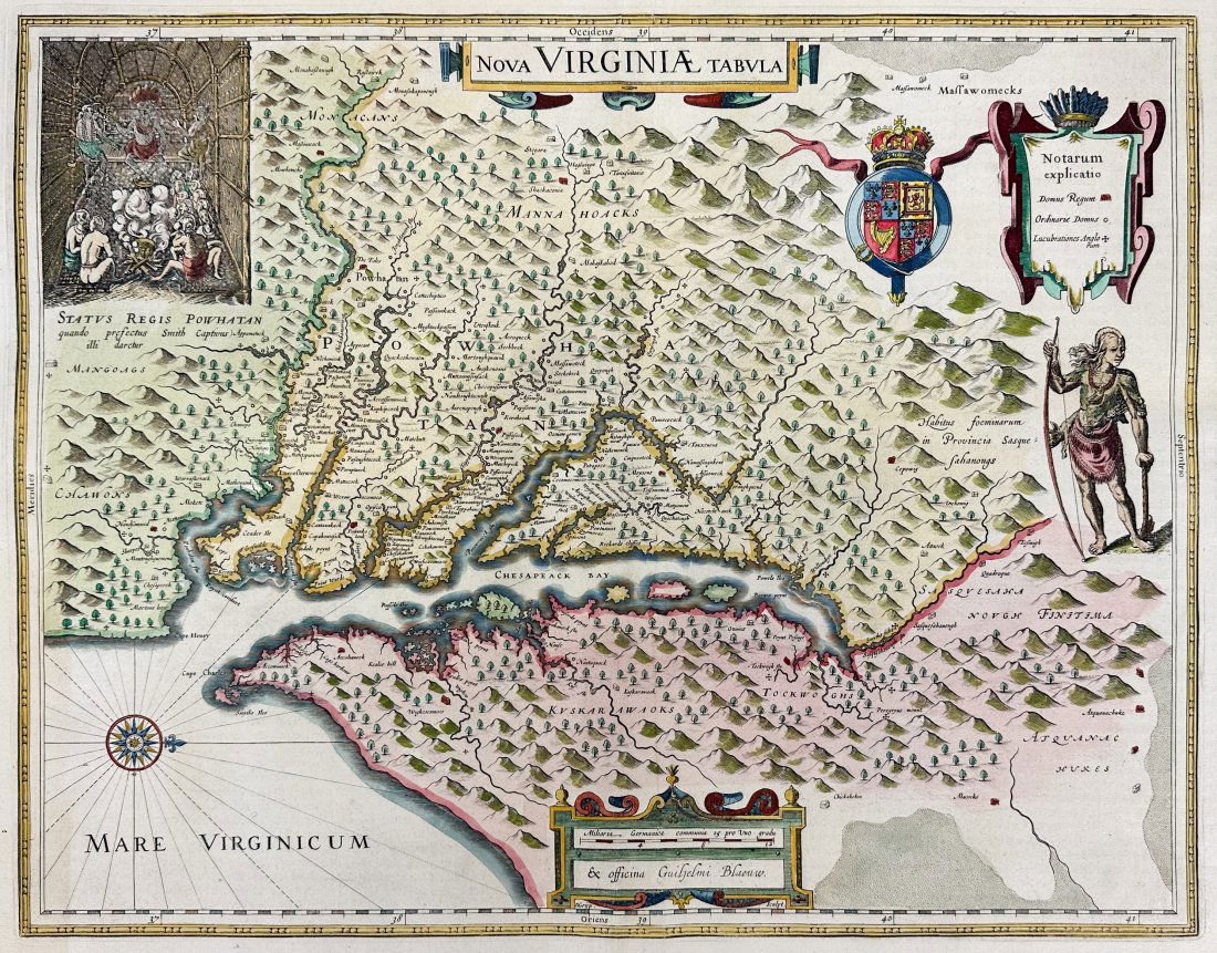Willem Blaeu 1640 "Nova Virginiae Tabula" Original Hand Colored Map of Virginia (1 of 10)