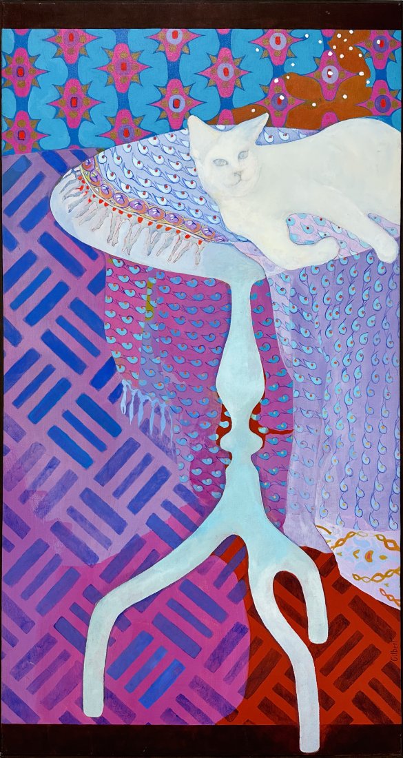 Gilbert  Acrylic on Canvas Framed Painting "Cat on a Table" (1 of 6)