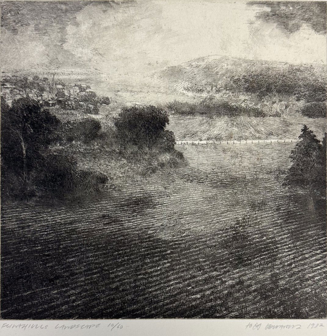 Two Tom Edwards '80s Etchings "Flint Hills Landscape" and "Fence" (1 of 10)