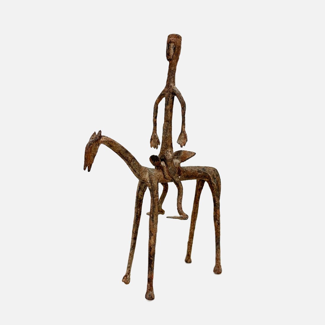 Forged-Iron Bamana Dogon African Horse and Rider Equestrian Brutalist Sculpture (1 of 6)