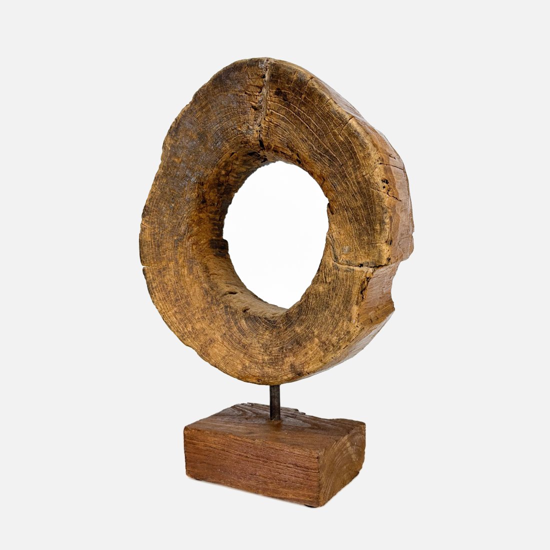 Carved Wood Log Totem Mounted Round Circular Minimalist Sculpture (1 of 5)