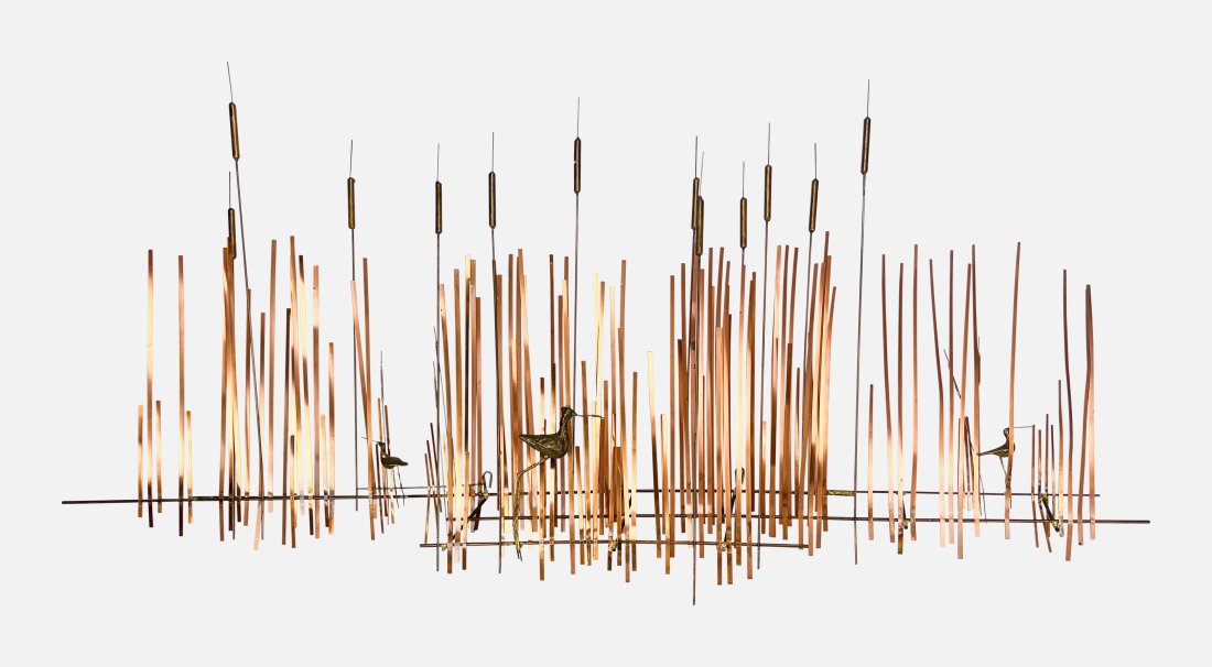 Curtis Jere "Marsh, Cranes & Cattails" 56" Copper MCM Wall Hanging Sculpture (1 of 14)