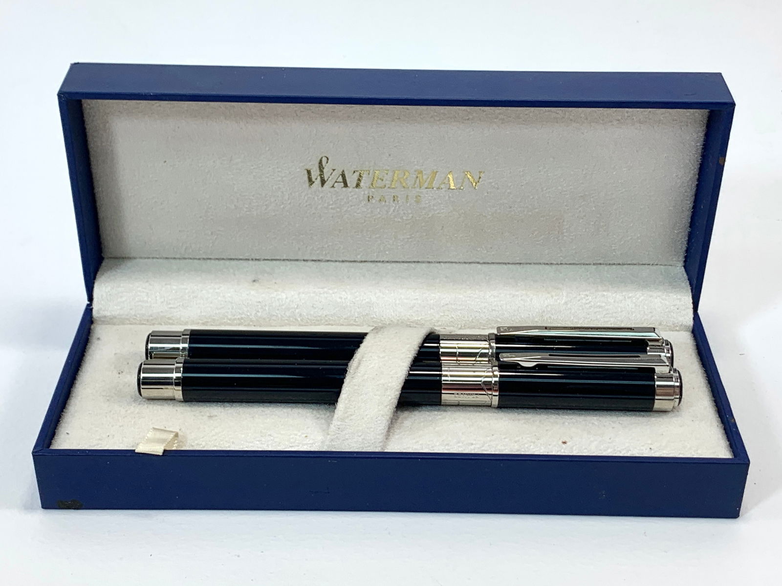 Waterman France Black and Chrome Fountain and Ballpoint Pen Set w/Box (1 of 9)