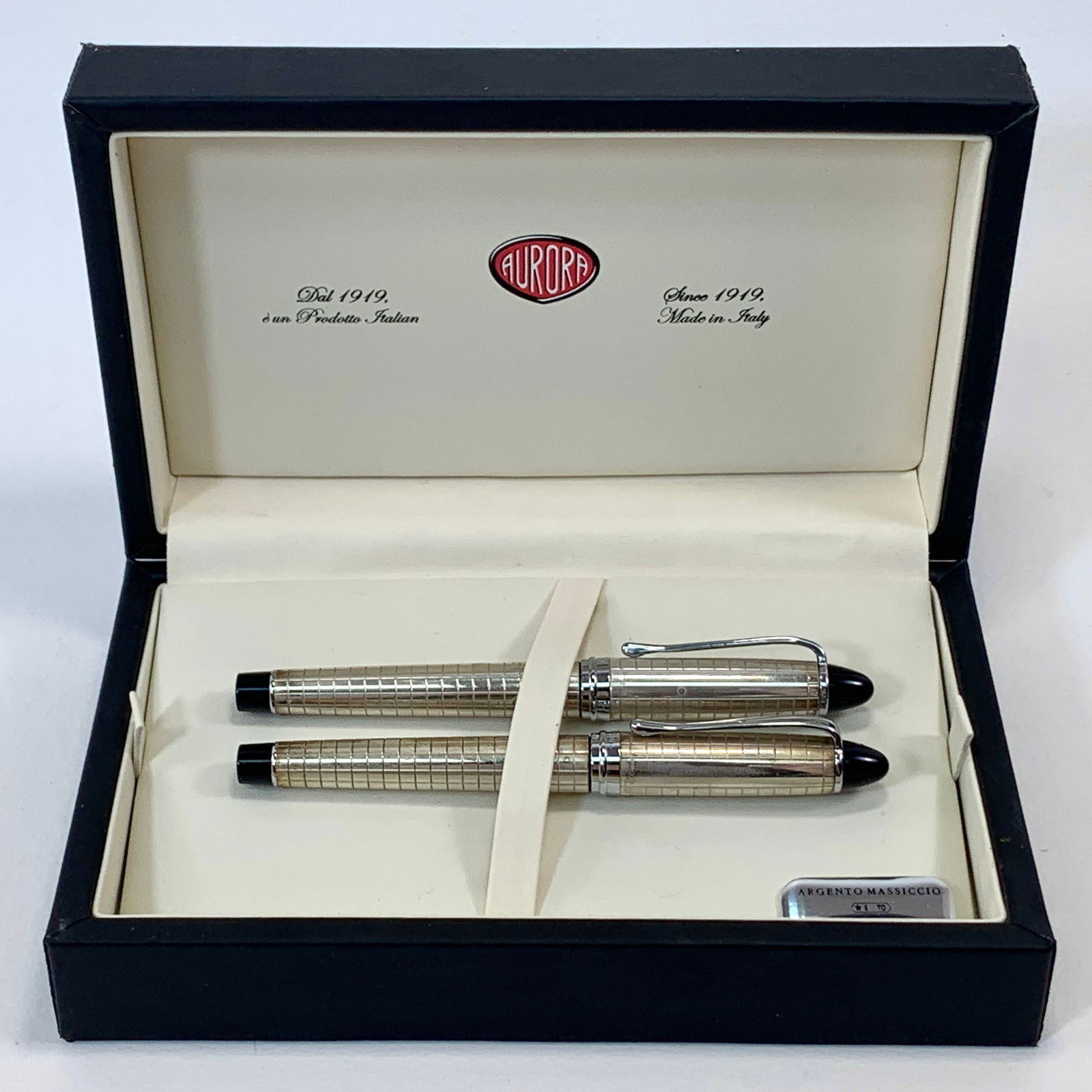 Aurora Italy Argento Massiccio Sterling Silver and Black Fountain and Ballpoint Pen w/Box (1 of 10)