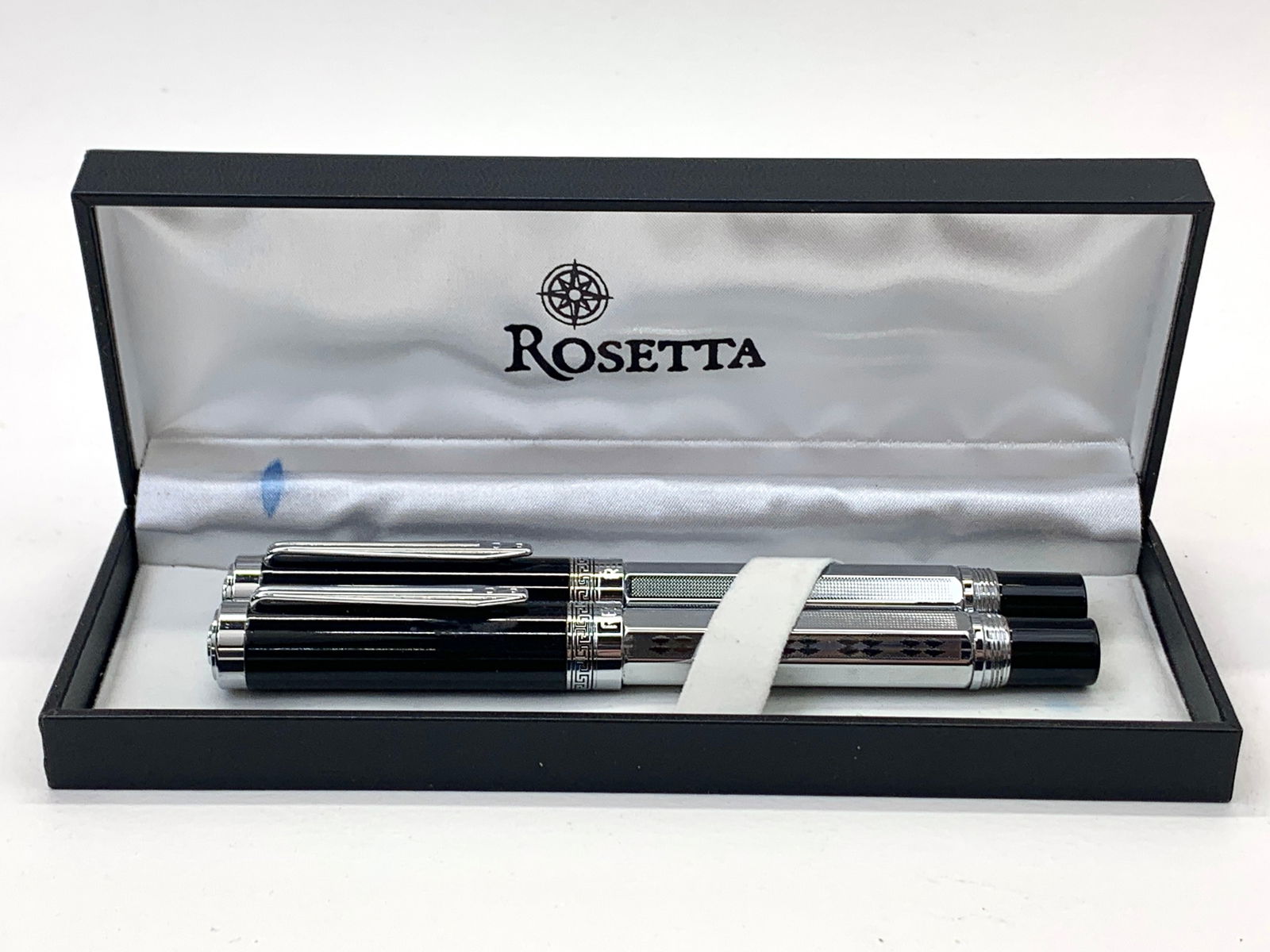 Regal Black and Chrome Fountain and Ballpoint Pen Octagonal Barrel Inscribed Cap (1 of 7)
