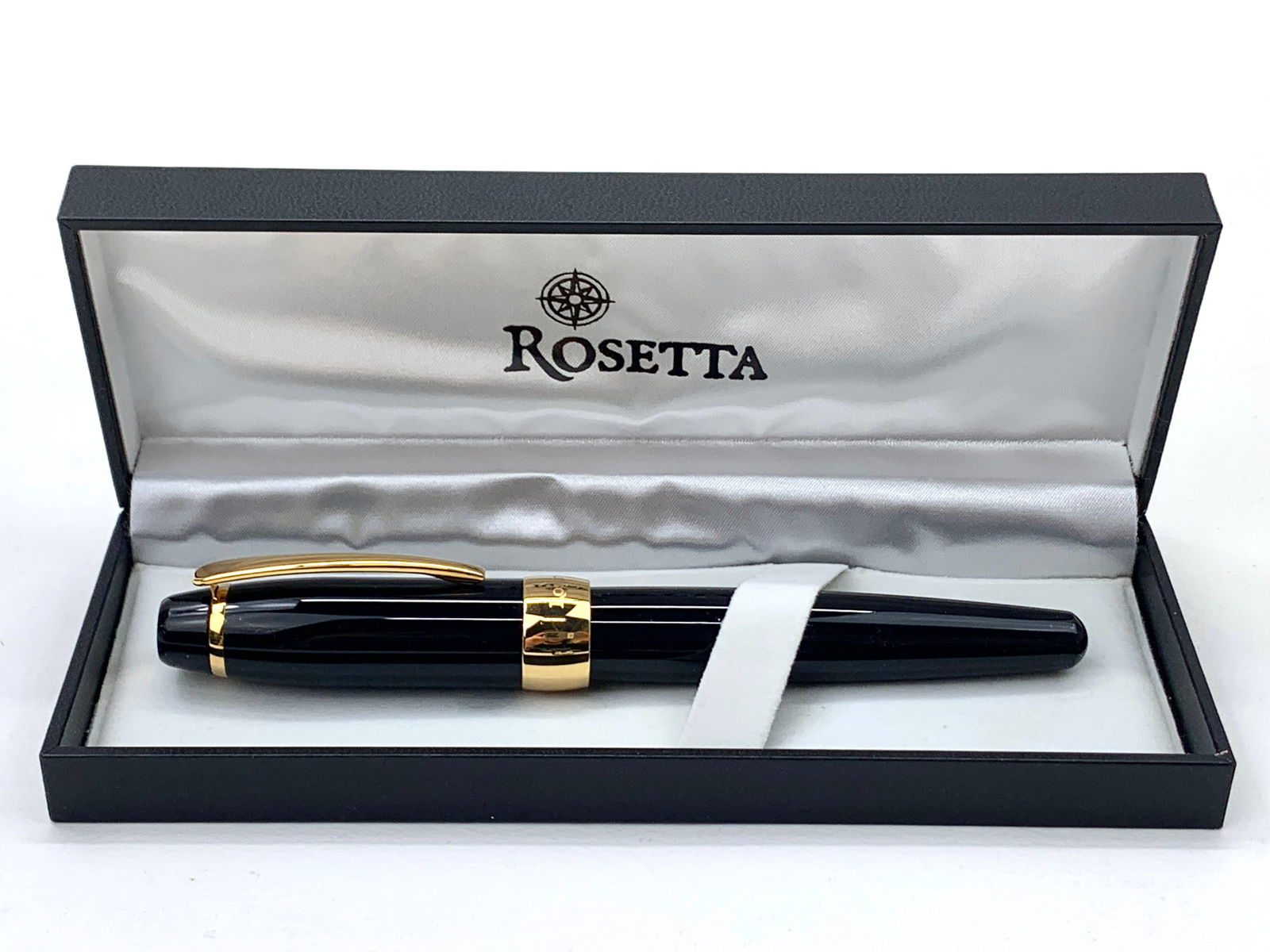 Rosetta Germany Fat Oversized Black and Gold Fountain Pen w/Box MIB #2: Excellent UNUSED condition, with no defects. Approx. 6". Box is very good as well. Shipping: We do not provide in-house shipping or packing. Please reach out to one of our preferred shippers for a quo