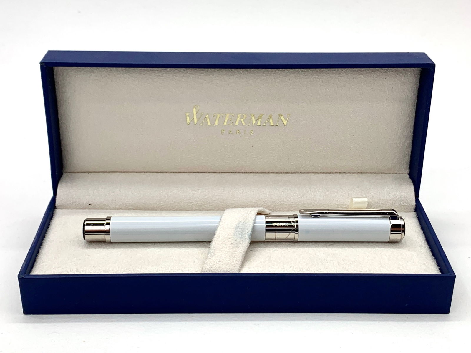 Waterman France White Enamel and Chrome Ballpoint Pen w/Box (1 of 8)