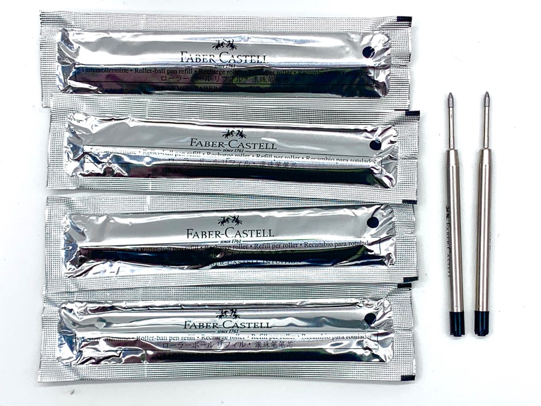 Faber Castell 203 Rollerball Pen Ink Refills: Includes six total; two are unpackaged. Shipping: We do not provide in-house shipping or packing. Please reach out to one of our preferred shippers for a quote: Donald Camden UPS Store #4608 store4608