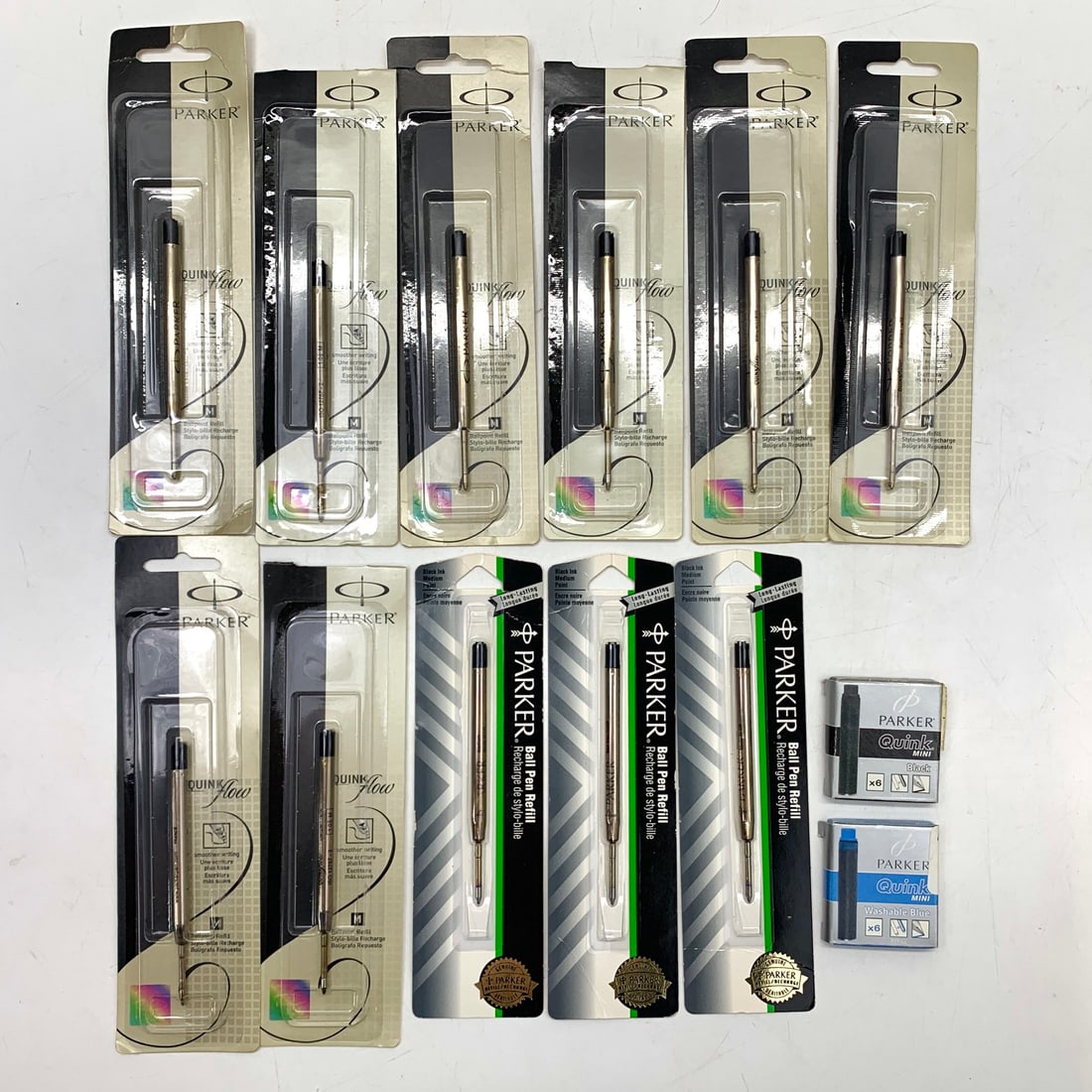 Parker Quink Flow Black Ballpoint Pen Refills w/Quink Mini Blue Black Fountain Pen Ink Cartridges (1 of 2)