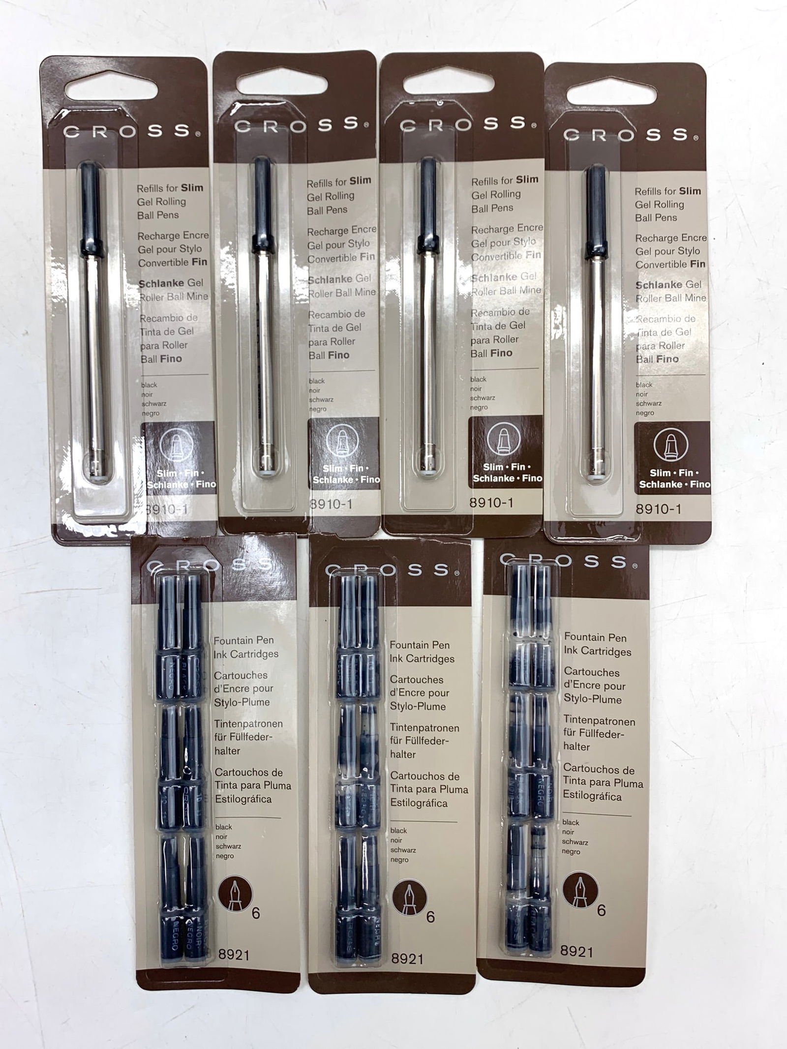 Cross 8910 Black Gel Slim Rollerball Refills & 8921 Black Fountain Pen Ink Cartridges (1 of 1)