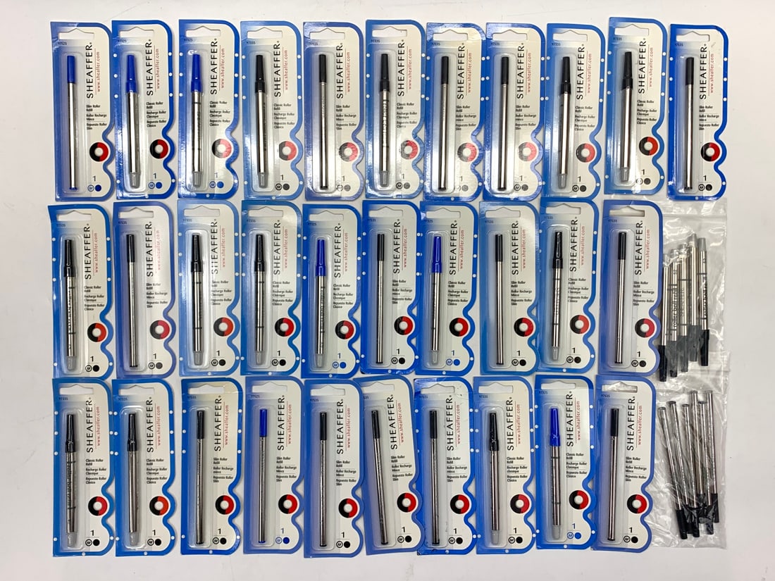 Forty-Two Sheaffer Classic Slim Blue & Black Rollerball Ink Refills: Includes 42 total refills; 21 classic and 21 slim refills. Shipping: We do not provide in-house shipping or packing. Please reach out to one of our preferred shippers for a quote: Donald Camden UPS St