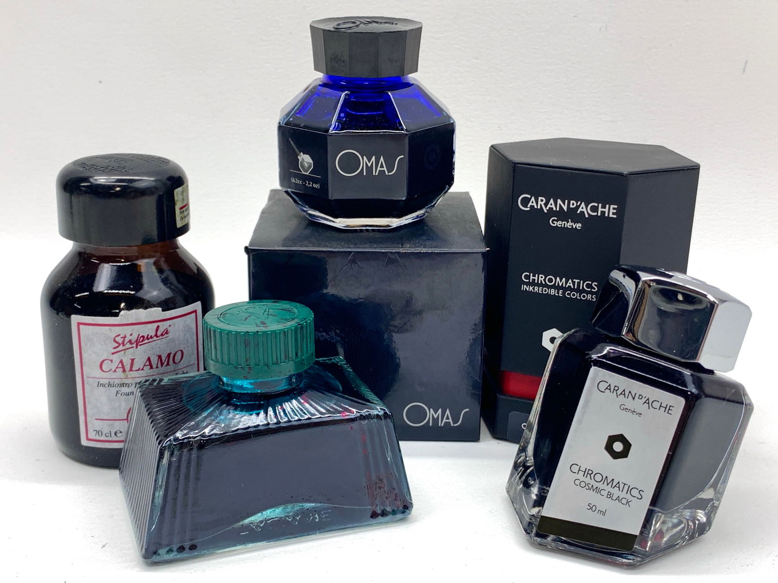 Visconti, Vetrerie Green, Stipula Calamo Black, Omas Blue, Caran D Ache Ink Bottles (1 of 1)
