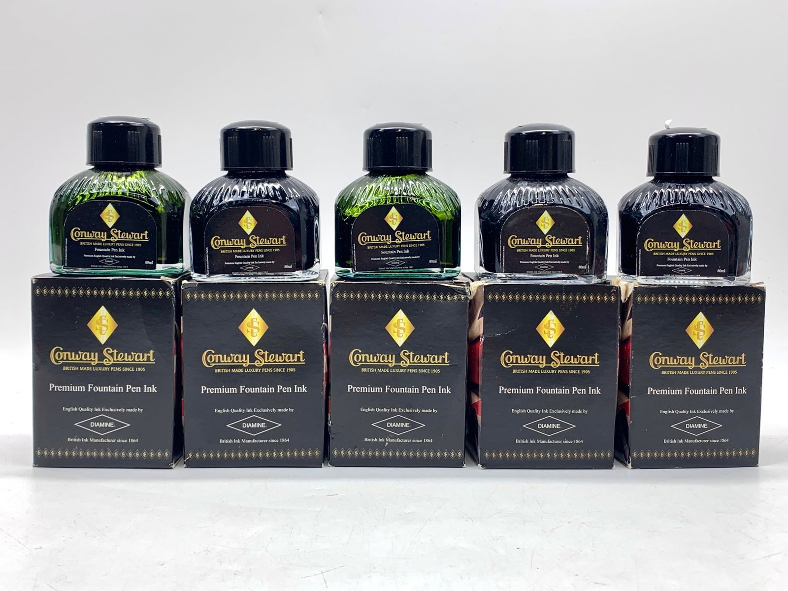 Conway Stewart by Diamine Tamar, Bodmin, & Tavy Ink Bottles: Two Tamar, two Bodmin, one Tavt; all 80ml. Shipping: We do not provide in-house shipping or packing. Please reach out to one of our preferred shippers for a quote: Donald Camden UPS Store #4608 store4