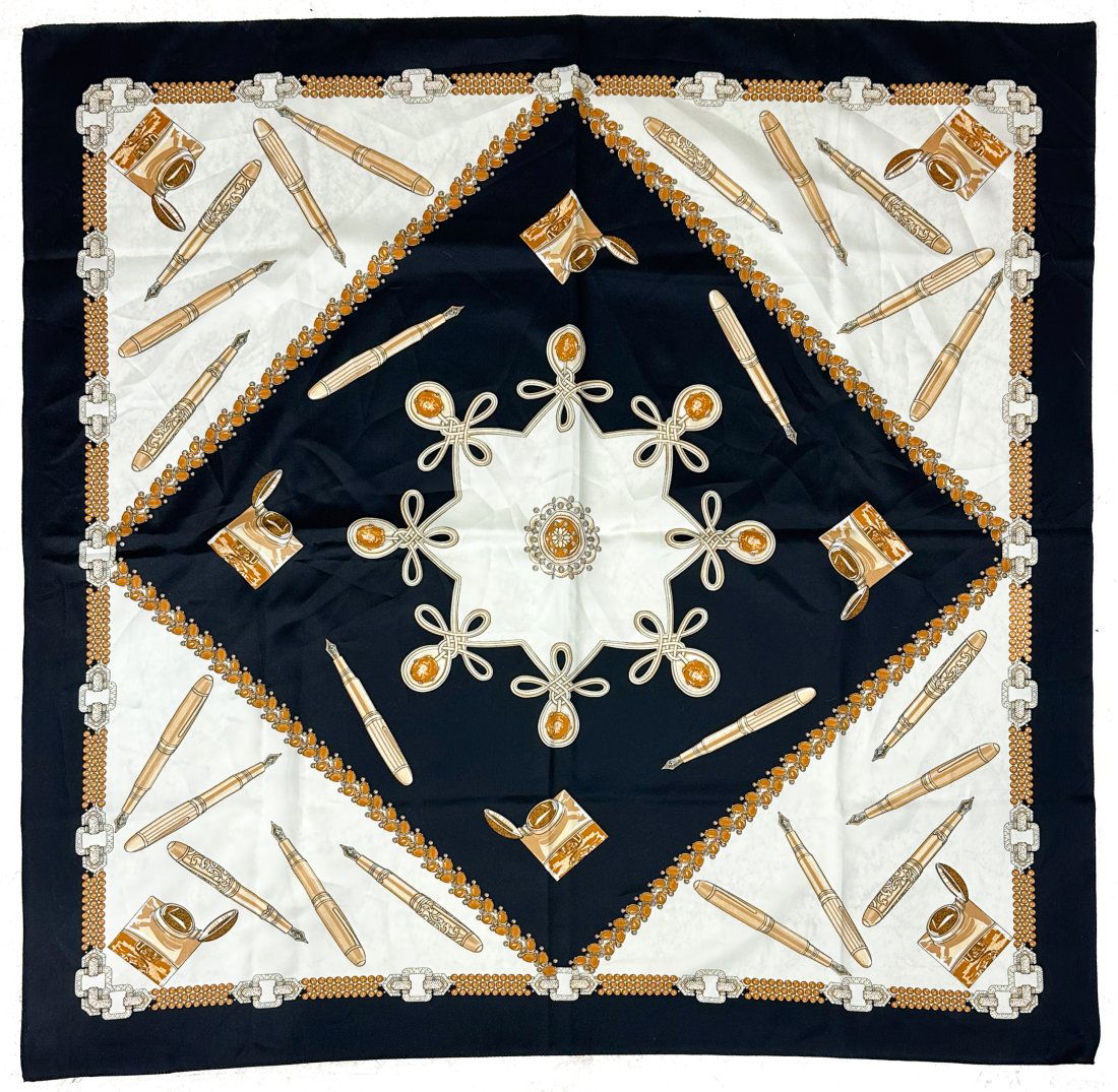 Vintage Art of The Scarf Italy Fountain Pens and Ink Hermes Style Scarf (1 of 3)