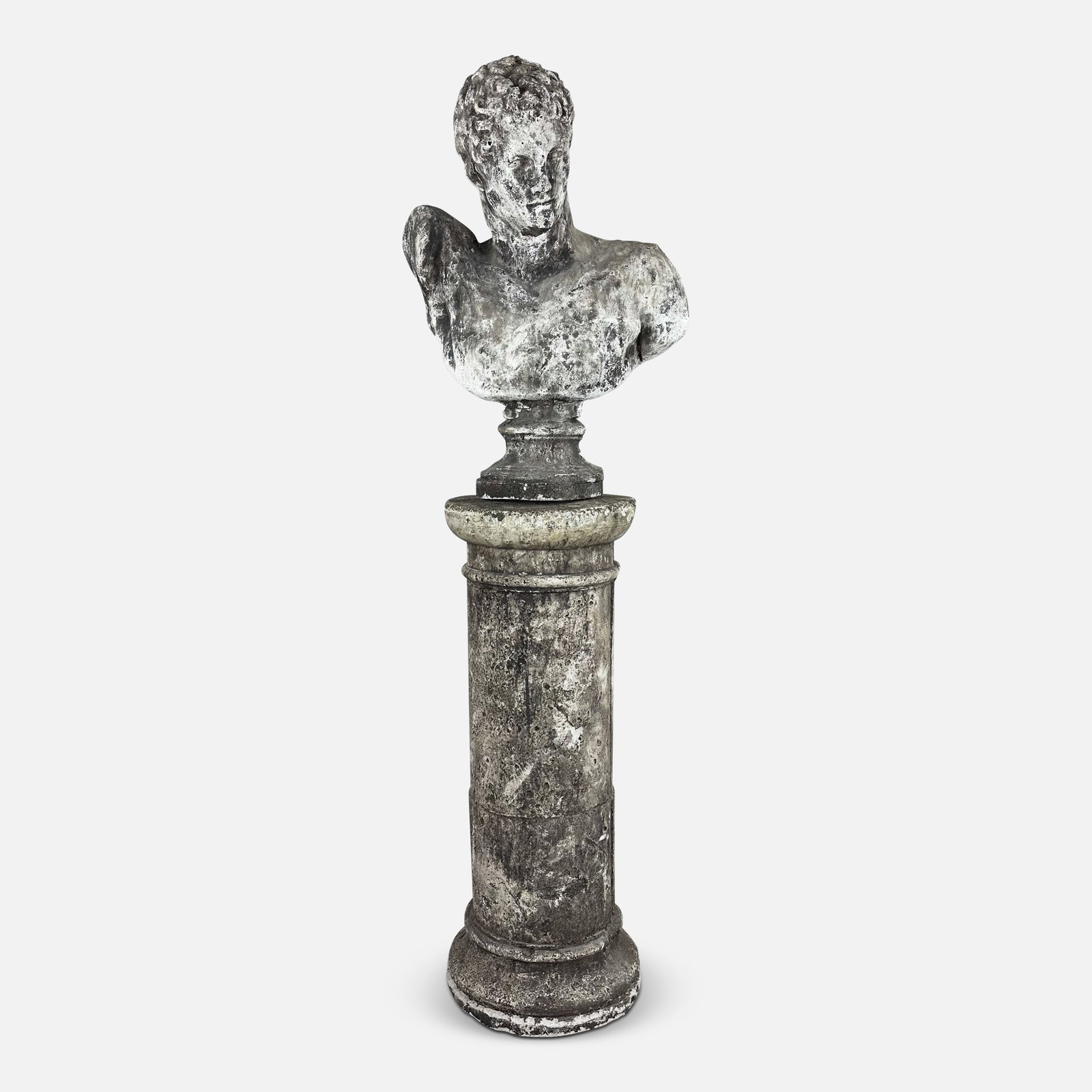 Vintage 1960s Classical Roman Style Portrait Bust on Tall Column Plinth Base Gypsum Plaster Statue (1 of 10)